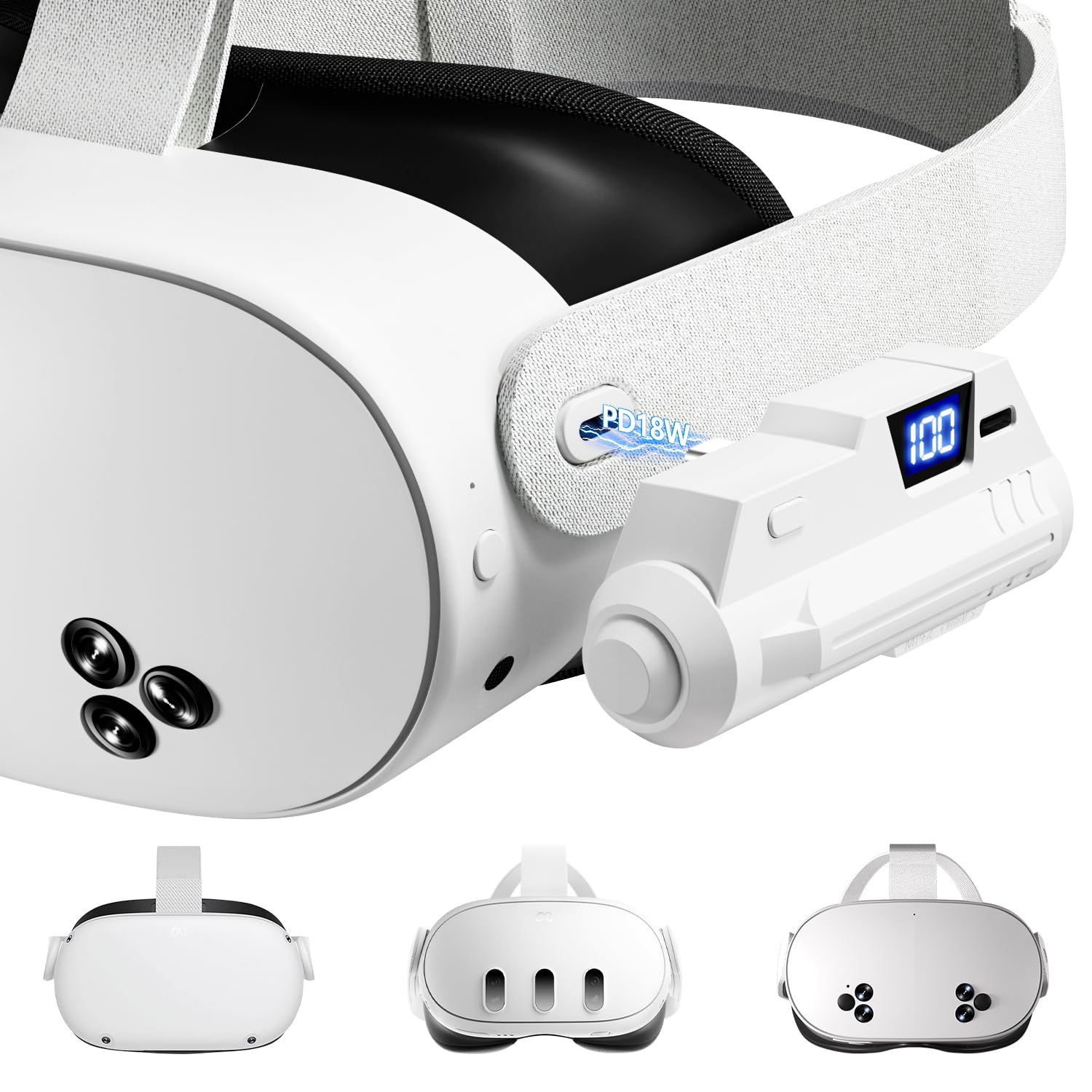 Saqico 5000mAh Battery Pack for Meta Quest 2/3/3S With LCD Display, Fast 18W 9V/2A Head Strap Battery Charger for Quest 3S/3/2 A