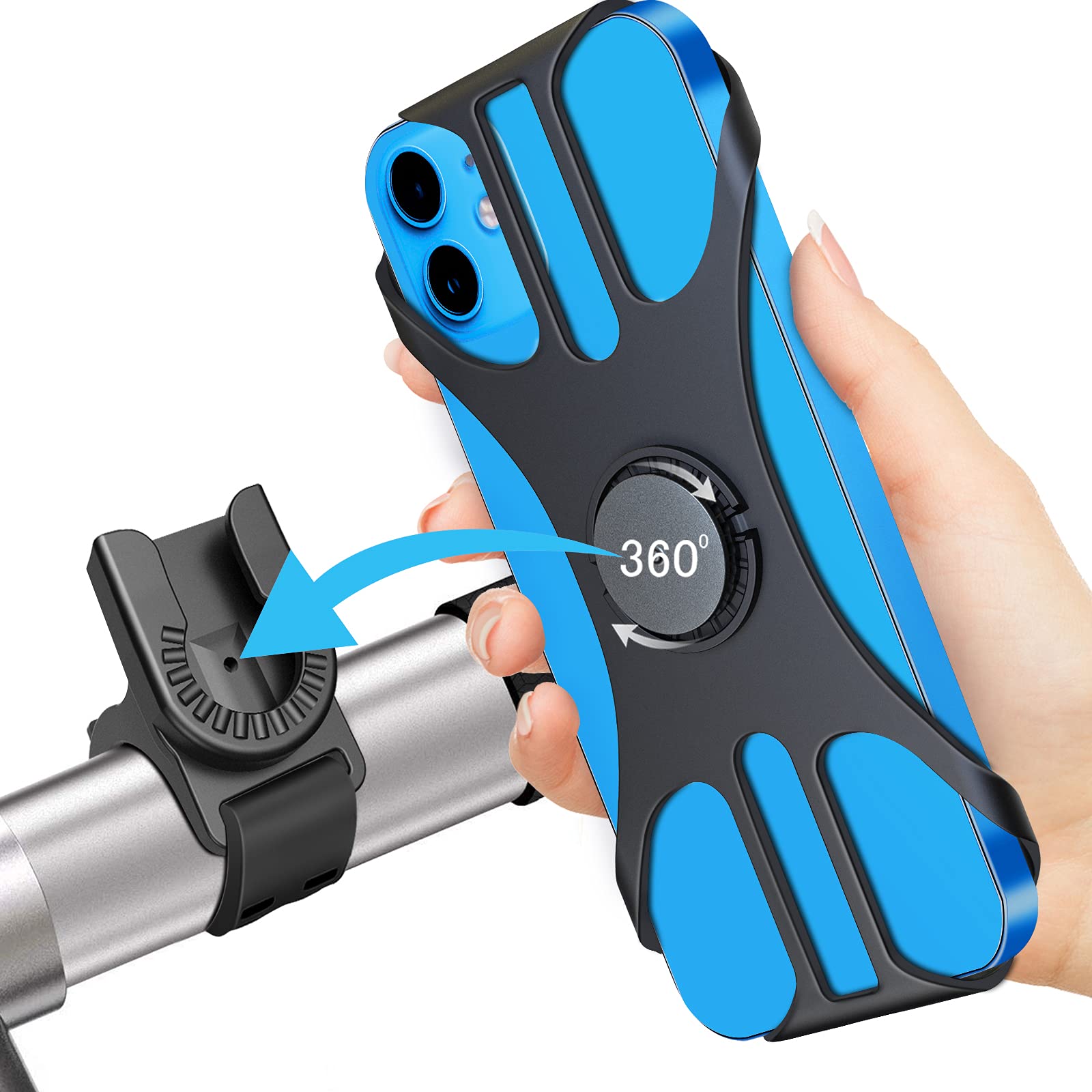Deerfun Detachable Bike Phone Holder, Universal Bicycle Motorcycle Cell Phone Mount, 360