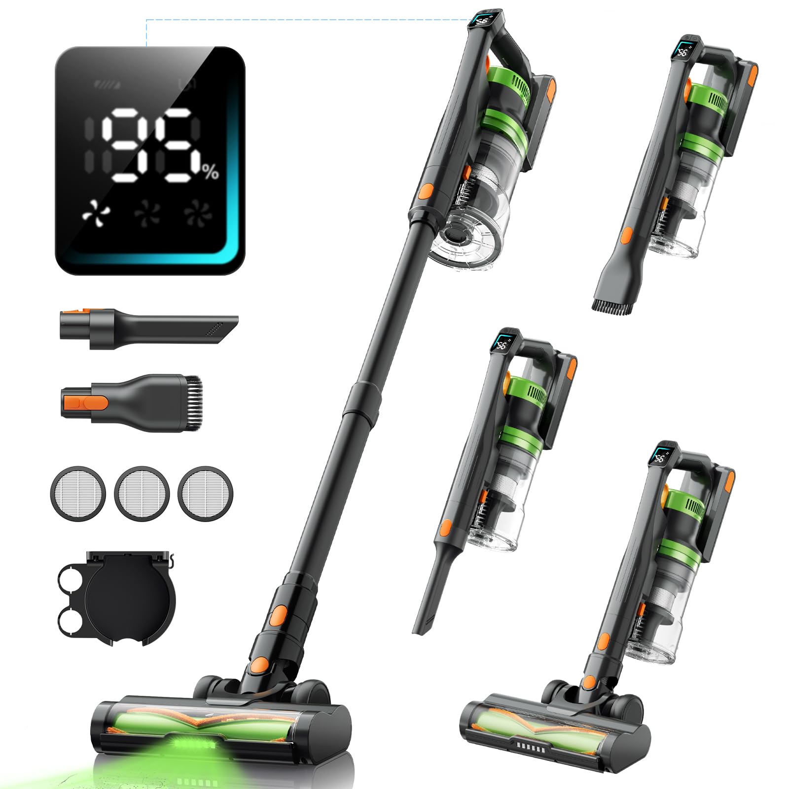 Cordless Vacuum Cleaner, 550W/45Kpa Vacuum Cleaners For Home, 60Mins Anti Tangle Stick Vacuums With Rechargeable Battery, Dual H