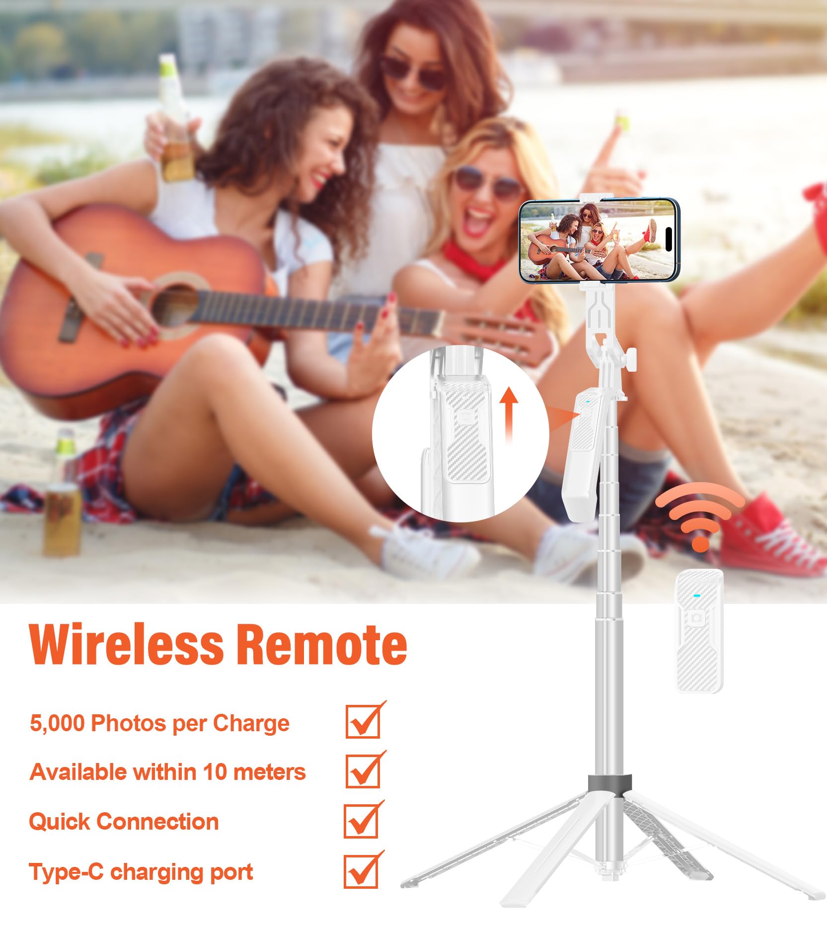 Funxee Selfie Stick Phone Tripod - 71 Inch Tall Cell Phone Holder With Detachable Wireless Remote And 2 Led Lights For Recording