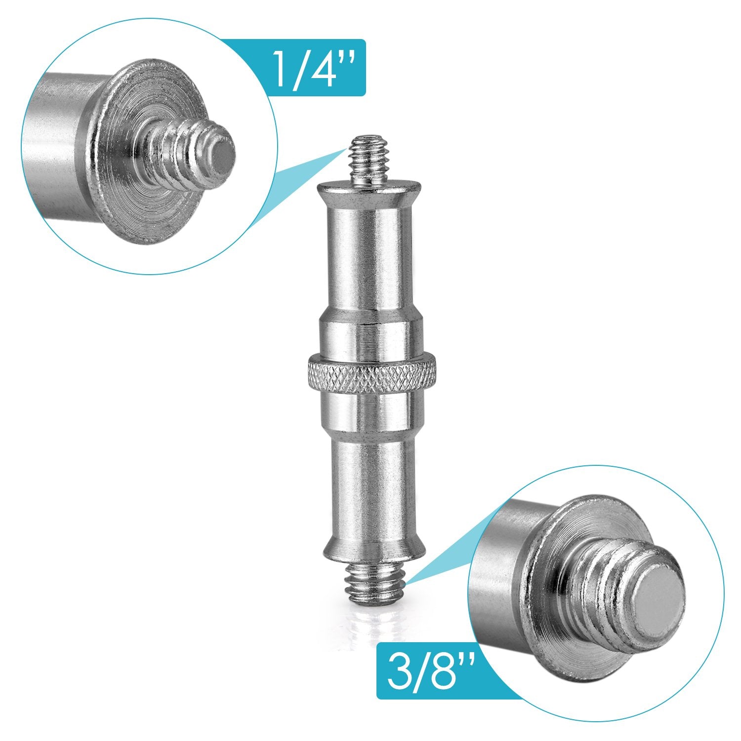 Neewer 3 Pieces Standard 1/4 To 3/8 Inch Metal Male Convertor Threaded Screw Adapter Spigot Stud For Studio Light Stand, Hotshoe