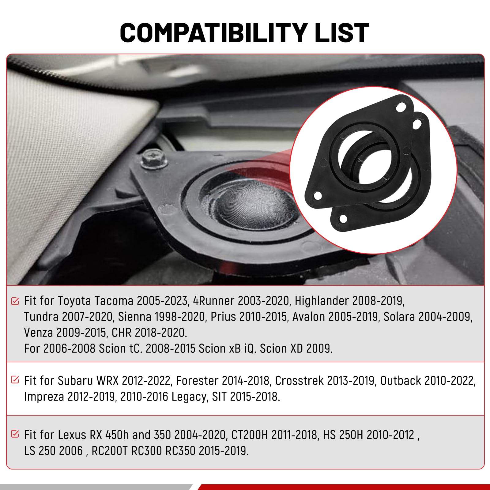 Red Wolf Tweeter Speaker Adapter Spacer Rings 1.5 Inch Cutout For Select Toyota Tacoma 4Runner 2005 2023, Subaru Wrx Forester 2015 2022 Replace Center Dashboard Audio Install Front Dash