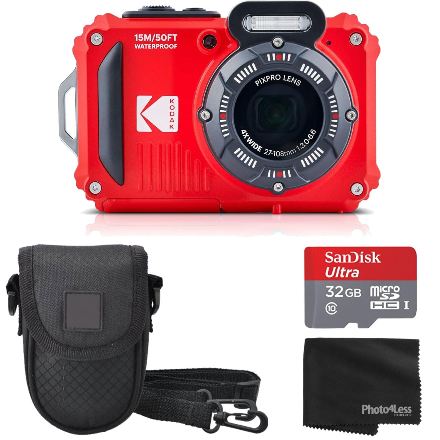 Kodak Pixpro Wpz2 Rugged Waterproof Shockproof Digital Camera 16Mp 4X Optical Zoom 1080P Full Hd Video, 2.7'' Lcd (Red) Bundle W