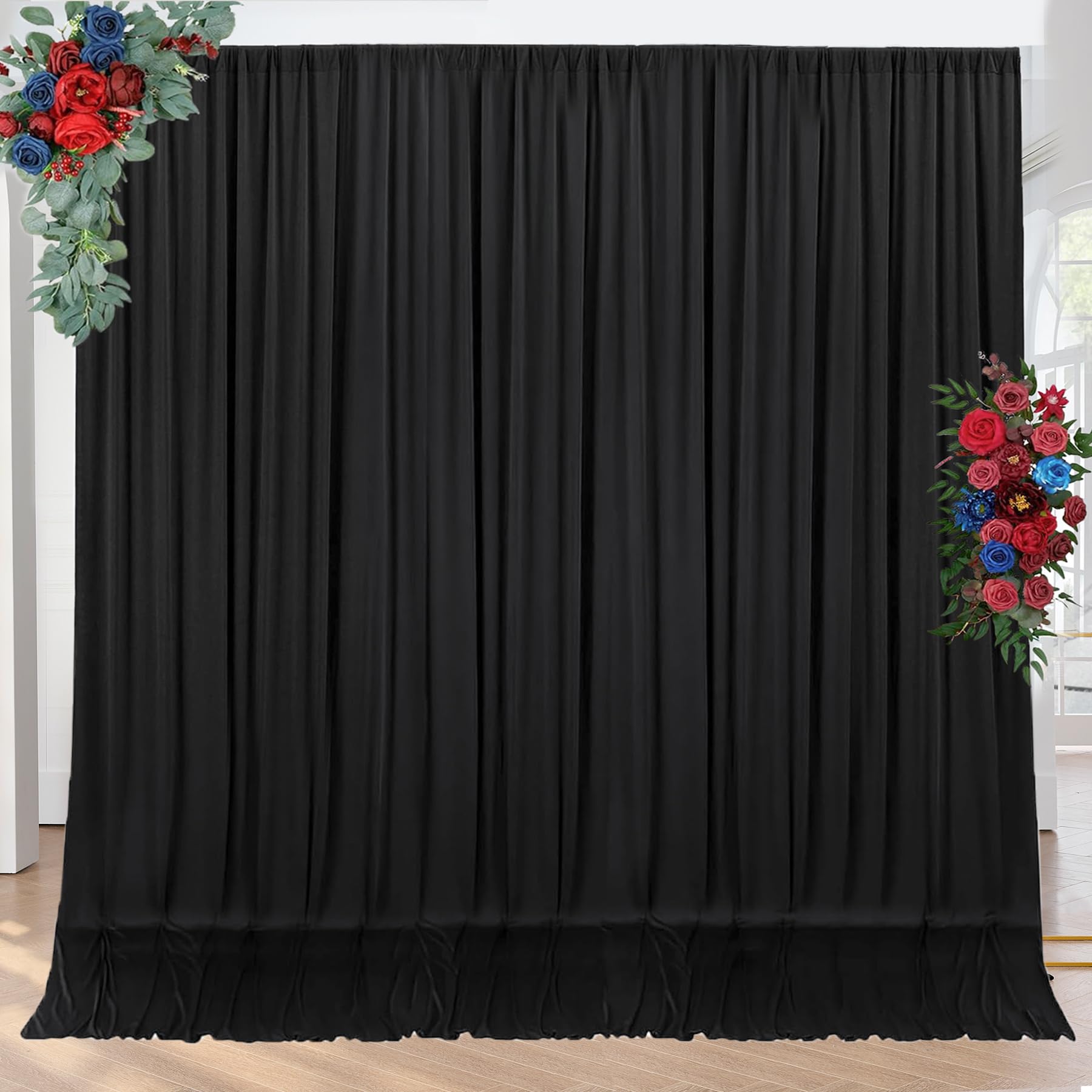 10Ft X 10Ft Wrinkle Free Black Backdrop Curtains For Parties, 2 Panels 5Ftx10Ft Polyester Photo Backdrop Drapes For Wedding Birt