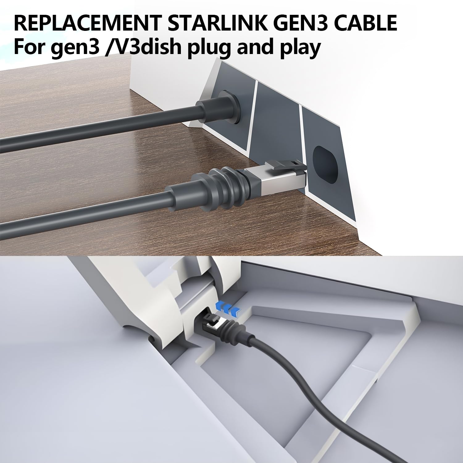 Azduou 75Ft Replacement Cable For Starlink Gen 3, Replacement Starlink Rectangular Satellite Gen 3 Cable Replacement For V3 Standard Cable Waterproof Outdoor