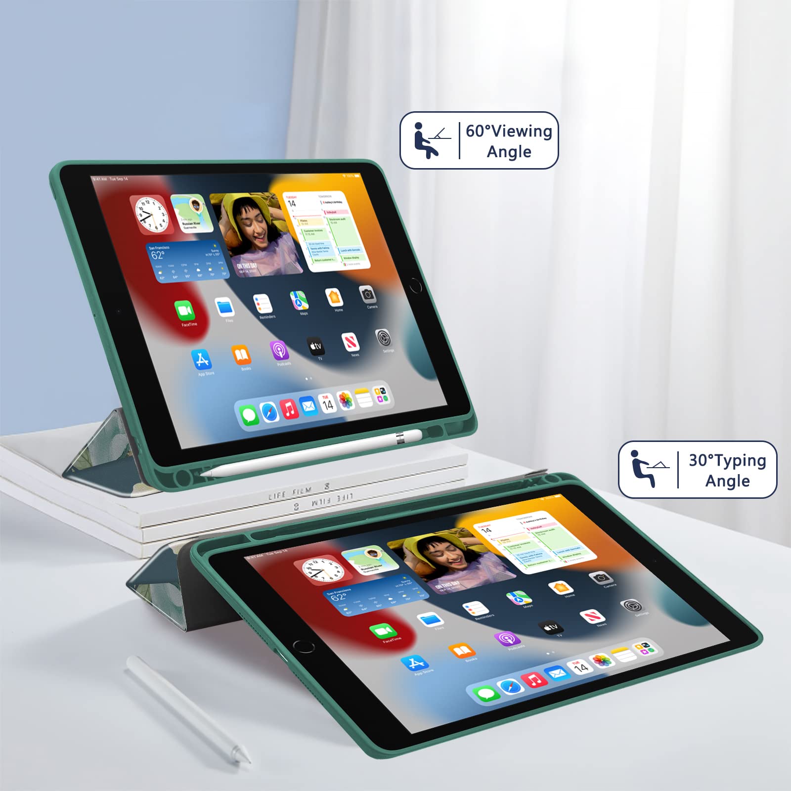 Topperfekt Hybrid Slim Case For Ipad 9Th / 8Th / 7Th Generation (2021/2020 / 2019) 10.2 Inch - [Built-In Pencil Holder] Shockpro