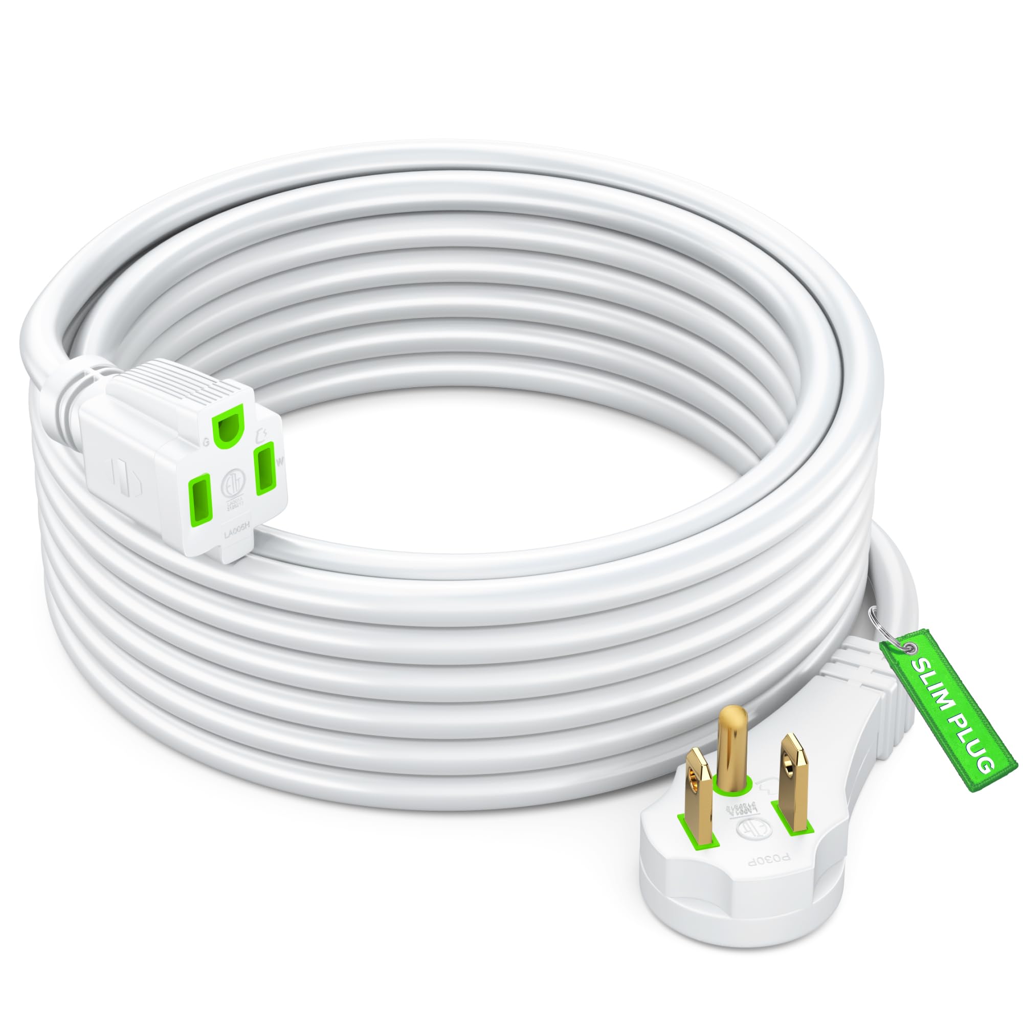 Maximm Flat Plug Extension Cord 15 Ft With Slim Space Saving Plug Design, Low Profile Extension Cord 14Awg (White)