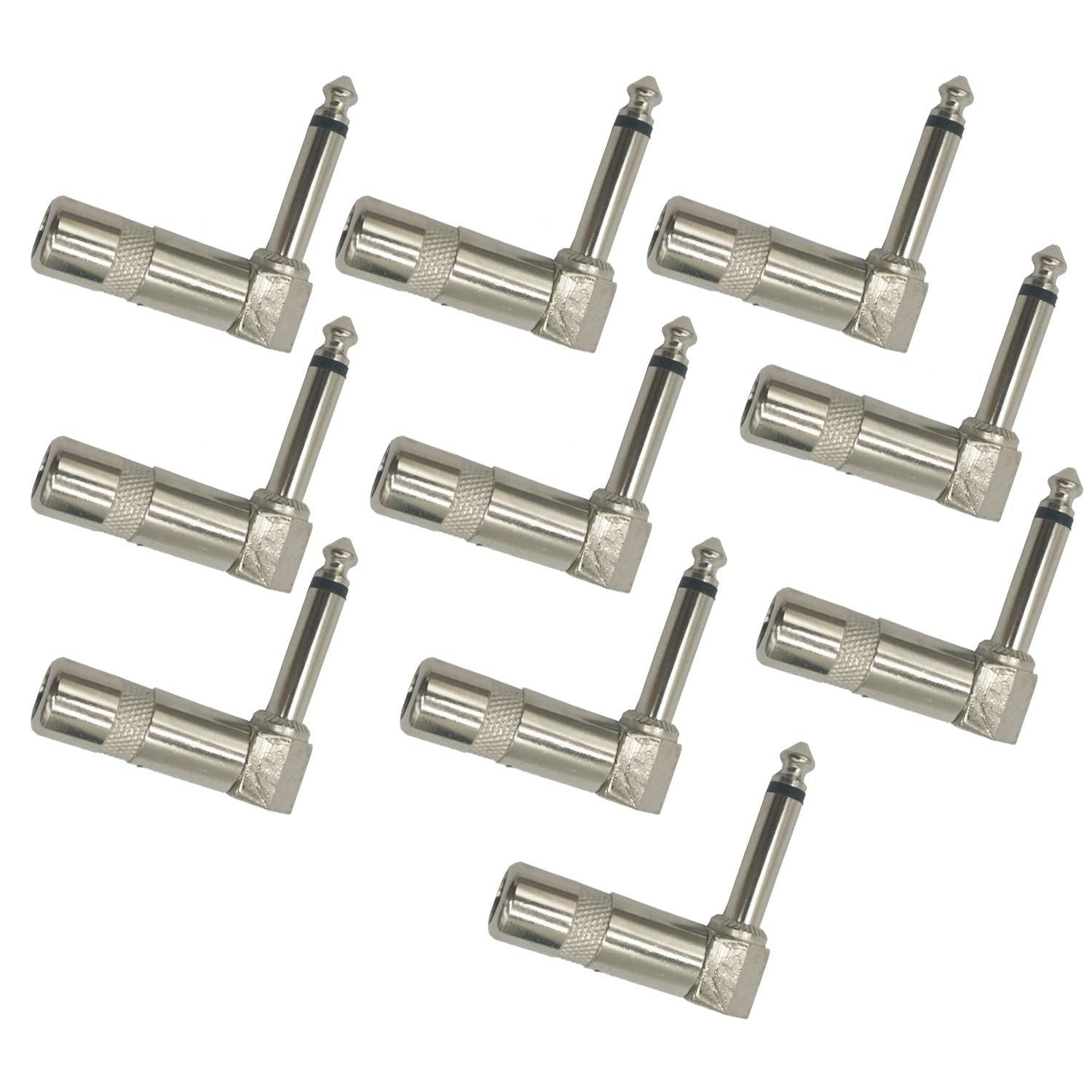 Douzime 10Pcs 1/4 Inch Audio Plugs Ts Mono Male Solder Type 6.35 Mm Stereo 90 Degree Right Angle Plug For Speaker Guitar Microphone Cable Snakes Soldering Connector