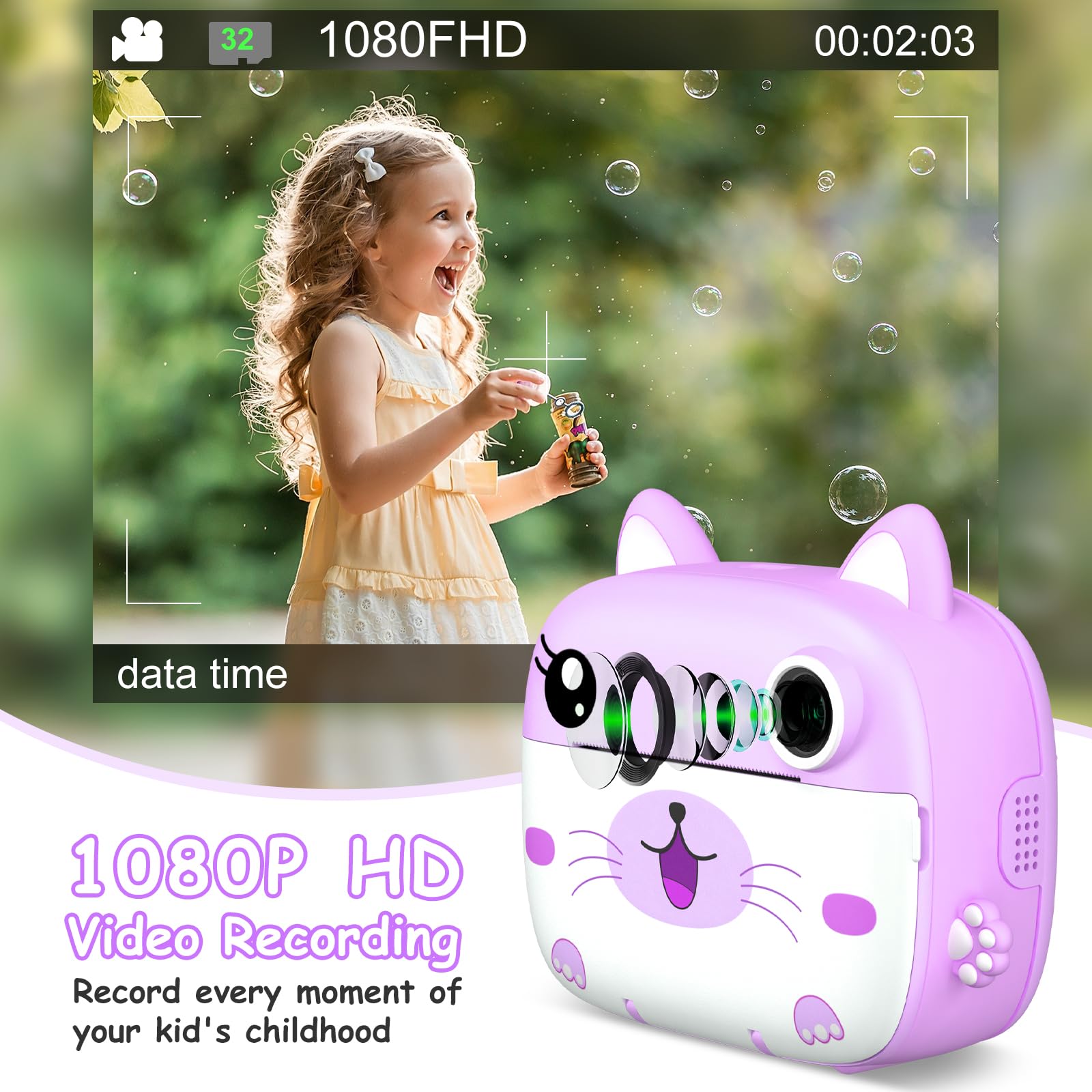 Kids Camera Instant Print,2.5K Digital Video Instant Print Camera For Kids, Selfie Toddler Cameras With No Ink Print Paper & 32G