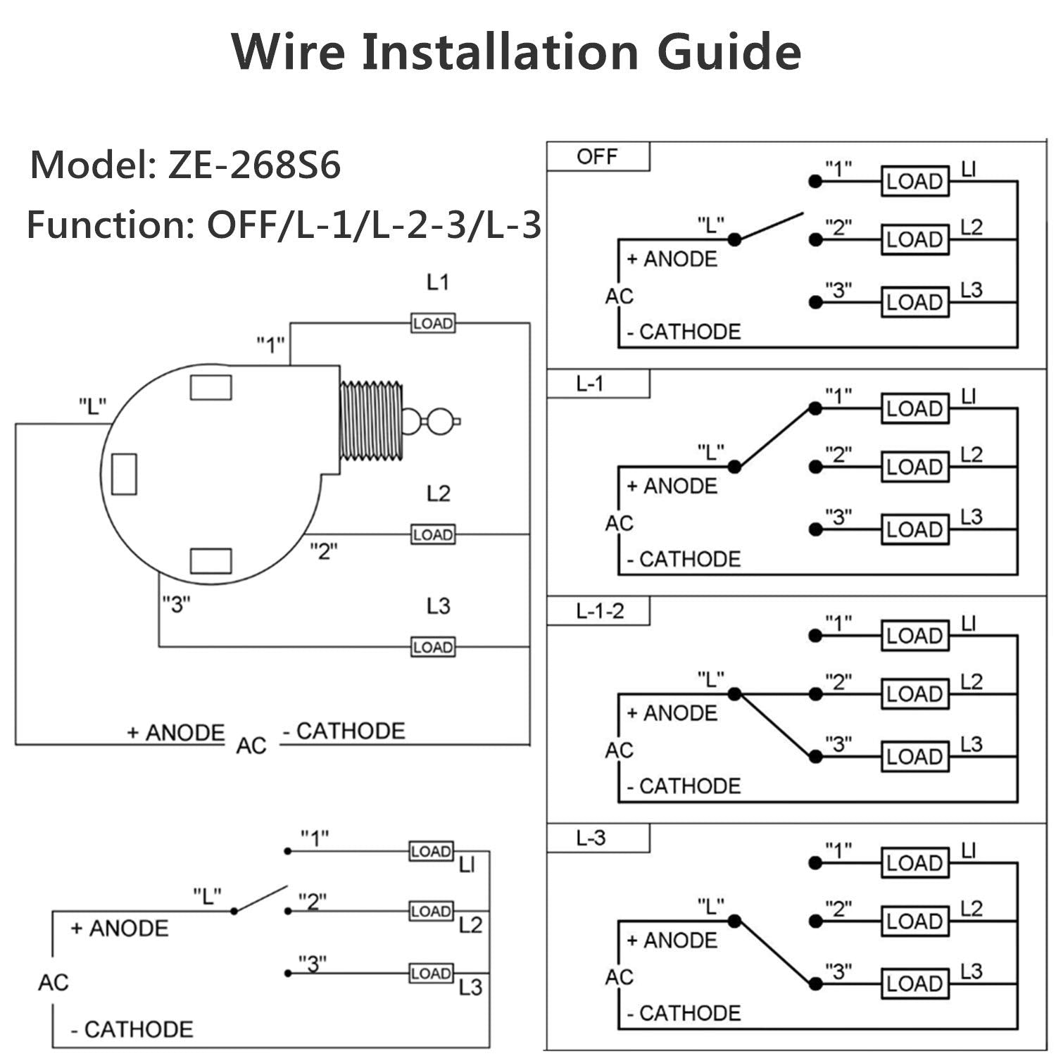 Ceiling Fan Switch 3 Speed 4 Wire Zing Ear Ze 268S6 Pull Chain Switch Control Replacement 3 Speed Control Switch Ceiling Fans, W