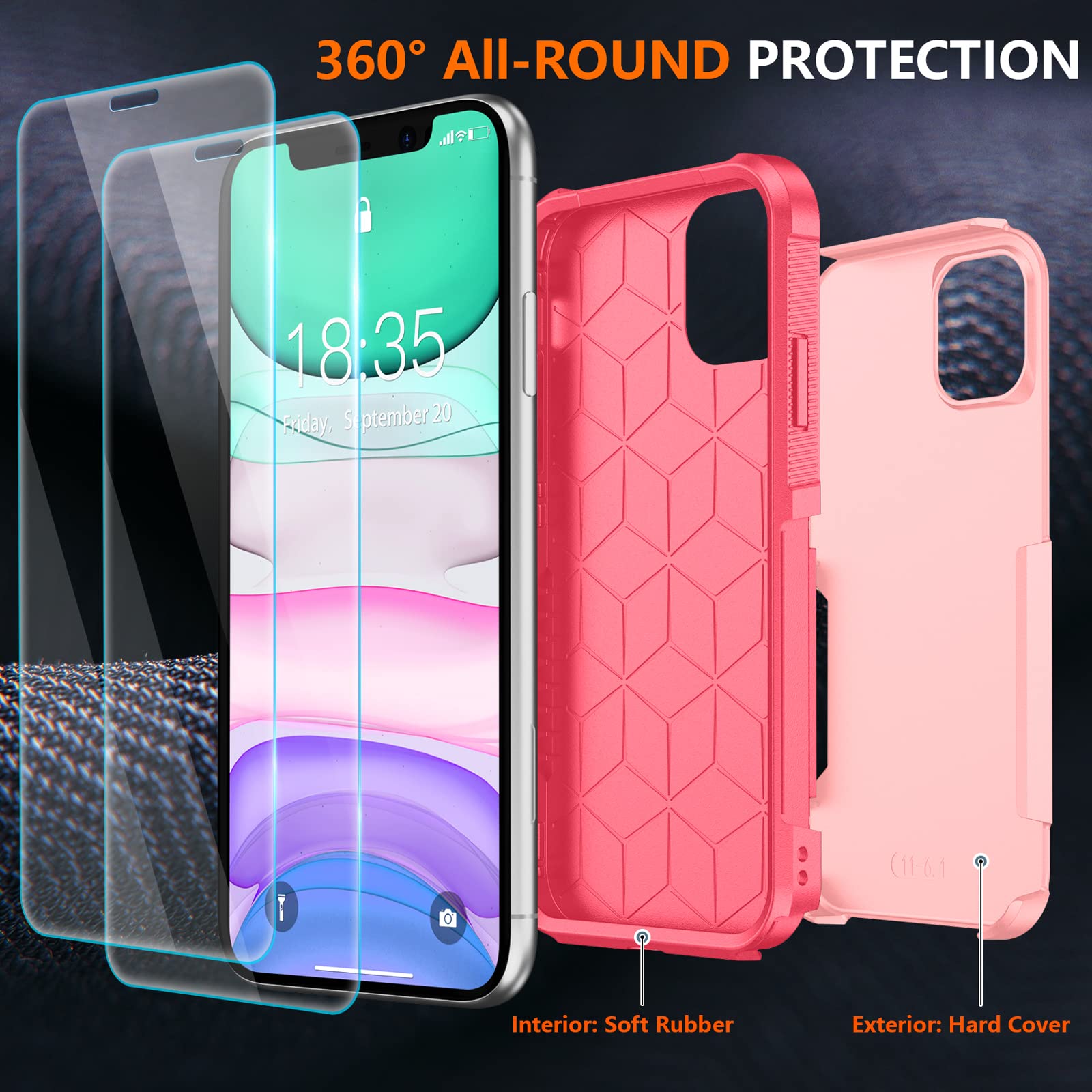 Spidercase Shockproof For Iphone 11 Case,[10 Ft Military Grade Drop Protection],With 2 Pcs[Tempered Glass Screen Protector+Camer