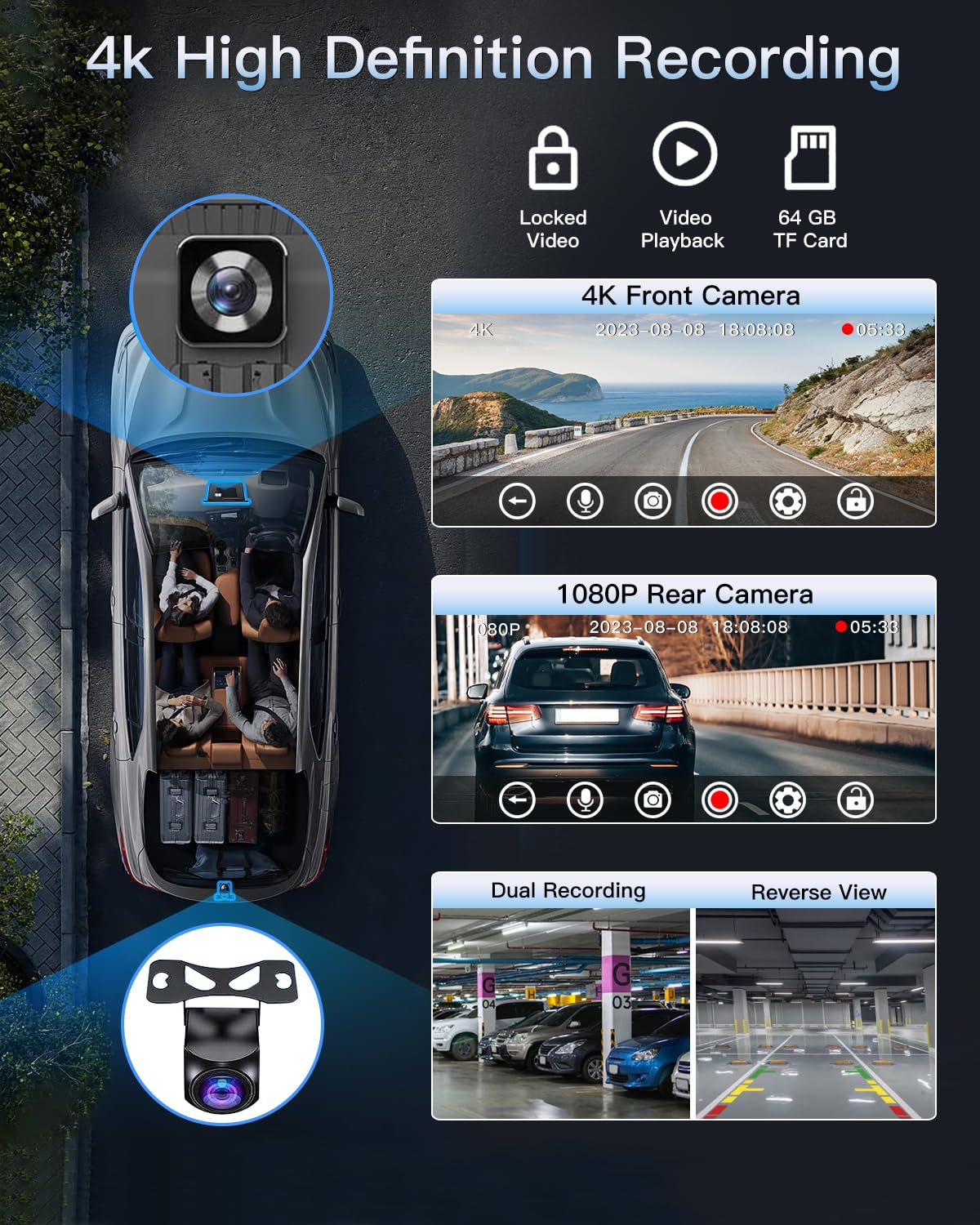 Portable Wireless Carplay Touchscreen For Car: 4K Apple Carplay & Android Auto Car Play Screen With 4K Dash Cam/1080P Rear Camer