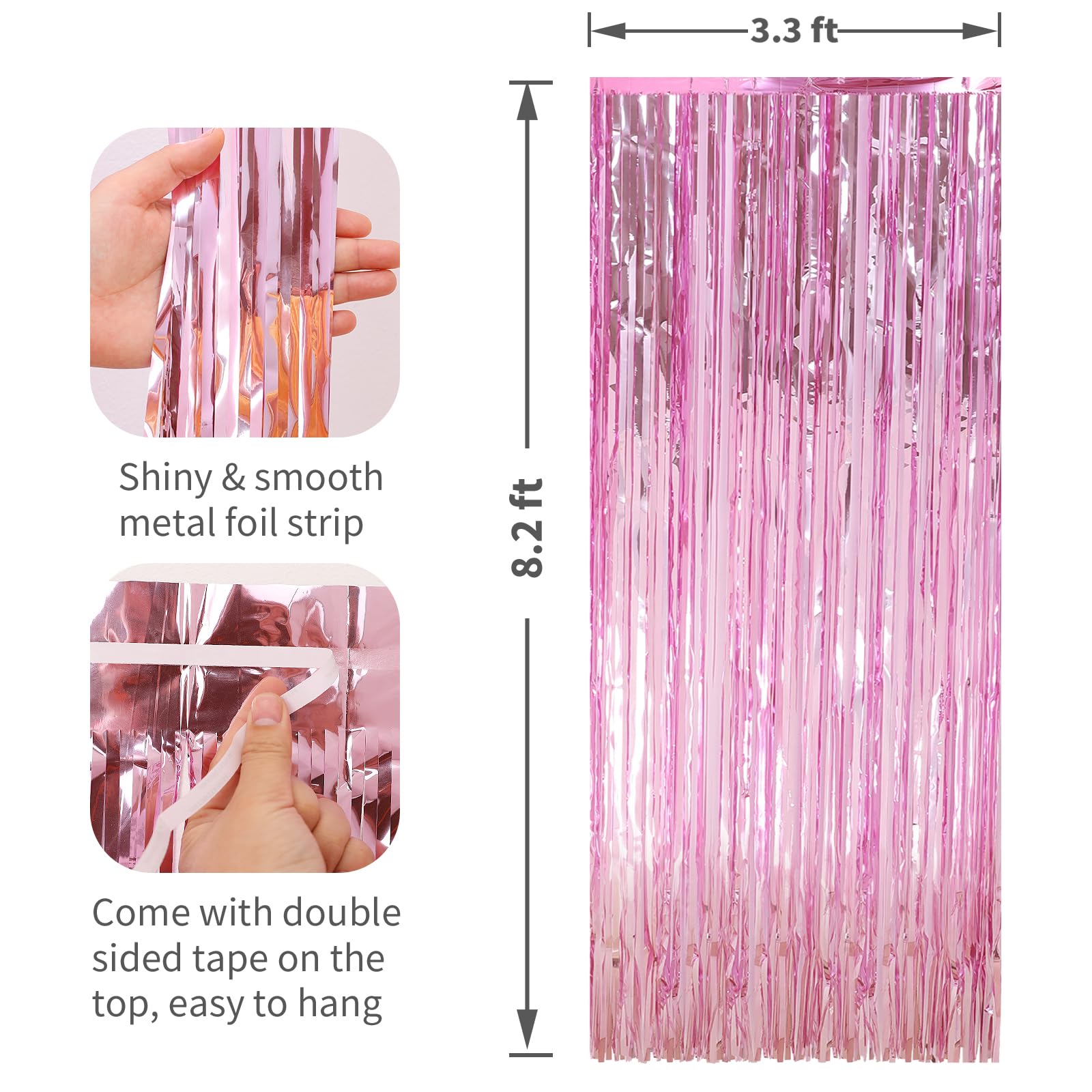 4 Pack Pink Foil Fringe Curtains Door Streamers Party Decorations 3.3 X 8.2 Ft, Pink Tinsel Curtain Fringe Backdrop For Parties,