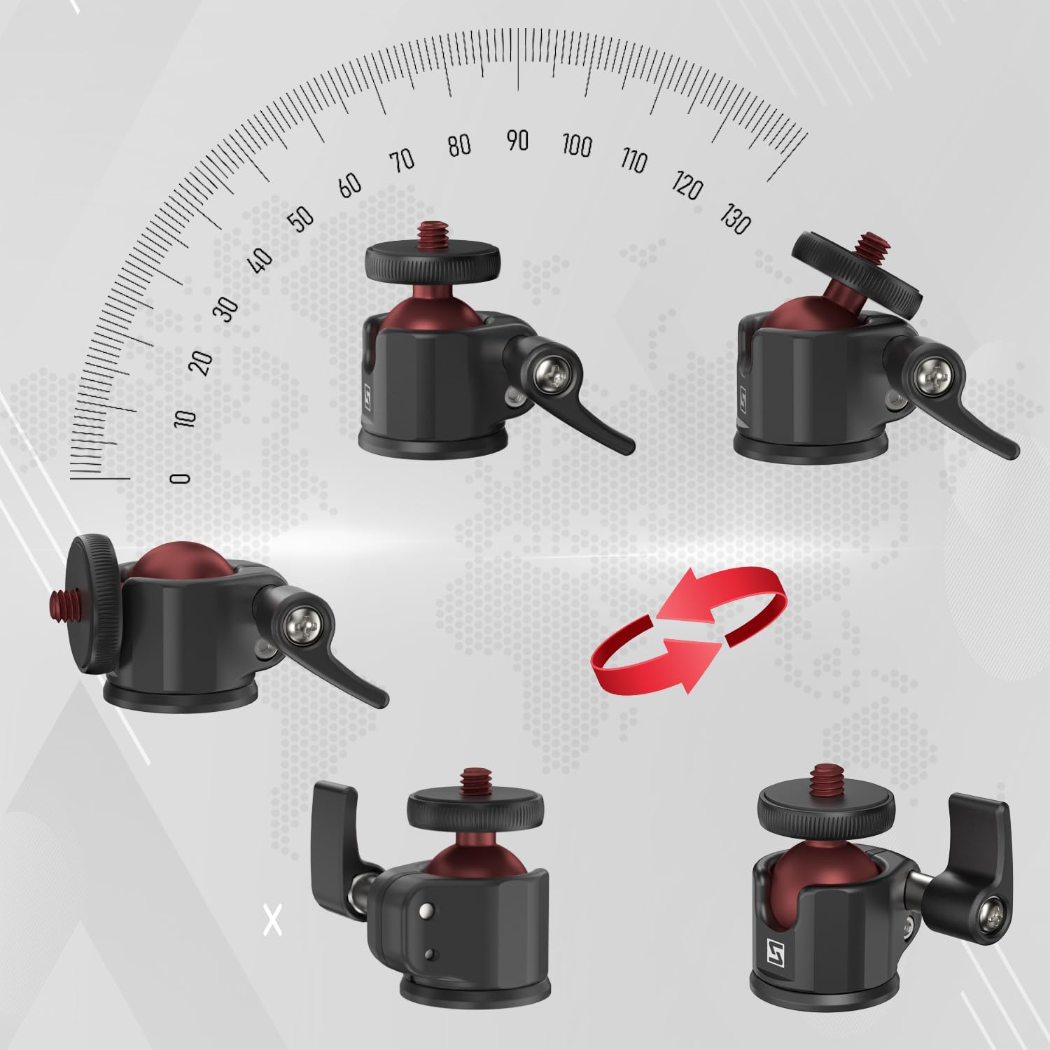 Sioti Mini Ball Head, Mini Tripod Ball Head, 360 Degree Rotation+Tilting Adjusting, Compatiable With Digital Card Camera/Microphone/Cell Phone/Action Camera/Light Led(Ultra Mini Ball Head)