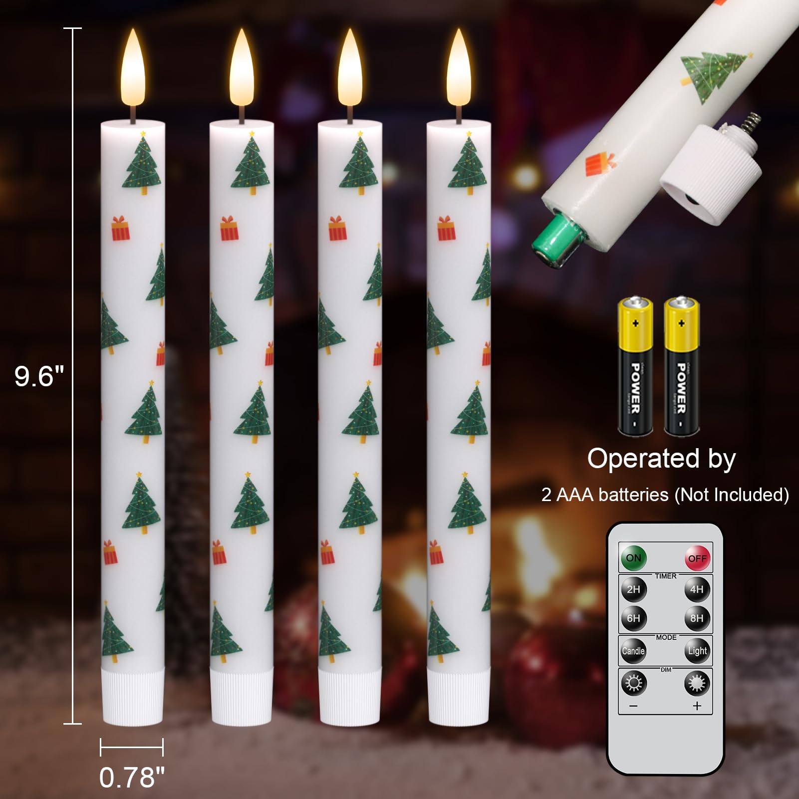 Eldnacele Christmas Taper Flameless Candles With Remote And Timer, Battery Operated 3D Wick Flickering Christmas Tree Decal Cand