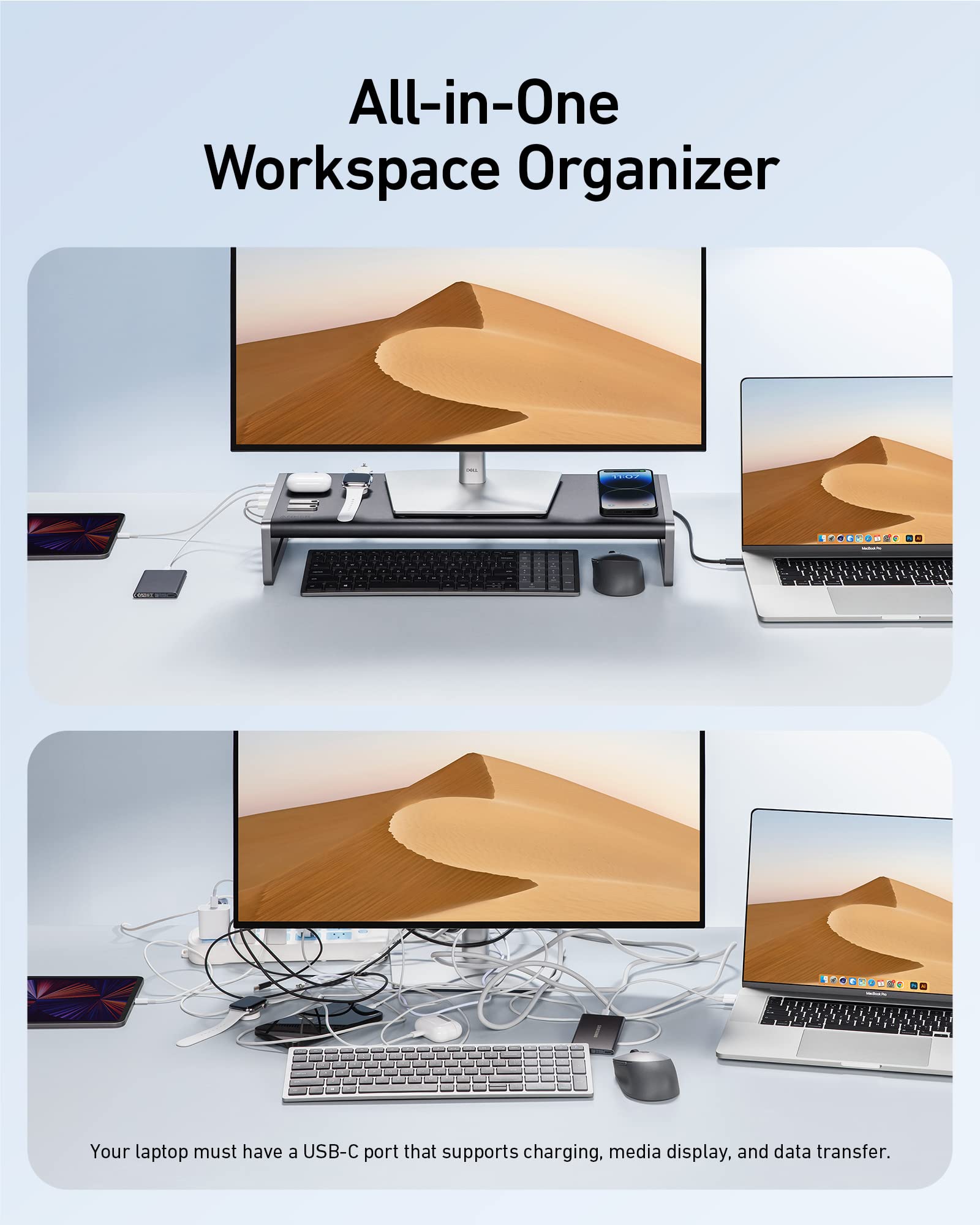 Anker 675 Usb C Docking Station (12 In 1, Monitor Stand) With 10Gbps Usb C Ports, 4K@60Hz Hdmi Display, Wireless Charging Pad, F