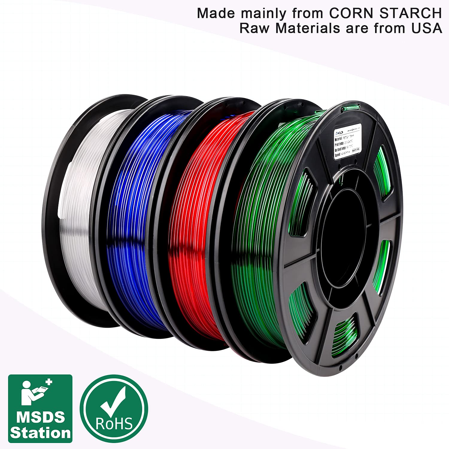Amolen 3D Printer Filament Bundle, Petg Filament 1.75Mm,Transcucent Clear/White,Red,Green,Blue Filament,Petg Transparent Filamen