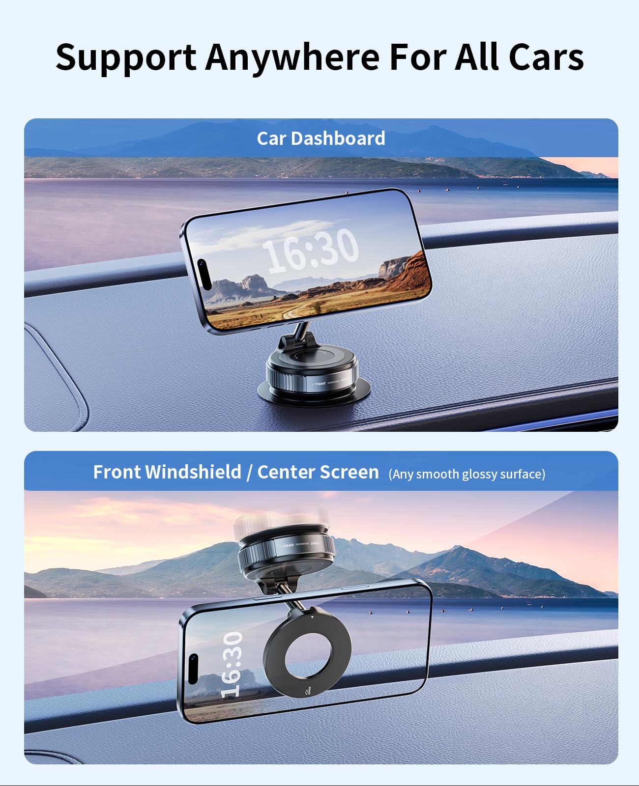 Dkgeveao Vacuum Magnetic Phone Holder For Car,Suction Cup Phone Mount,Foldable Vacuum Magnetic Phones Stand,Magnet Car Mount For