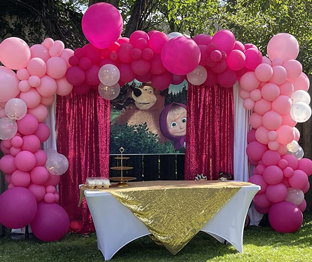 Poise3Ehome Hot Pink Sequin Backdrop Curtain, 2 Panels Hot Pink Sequin Backdrop, 2Ftx8Ft Sequin Curtains For Party Wedding Seque