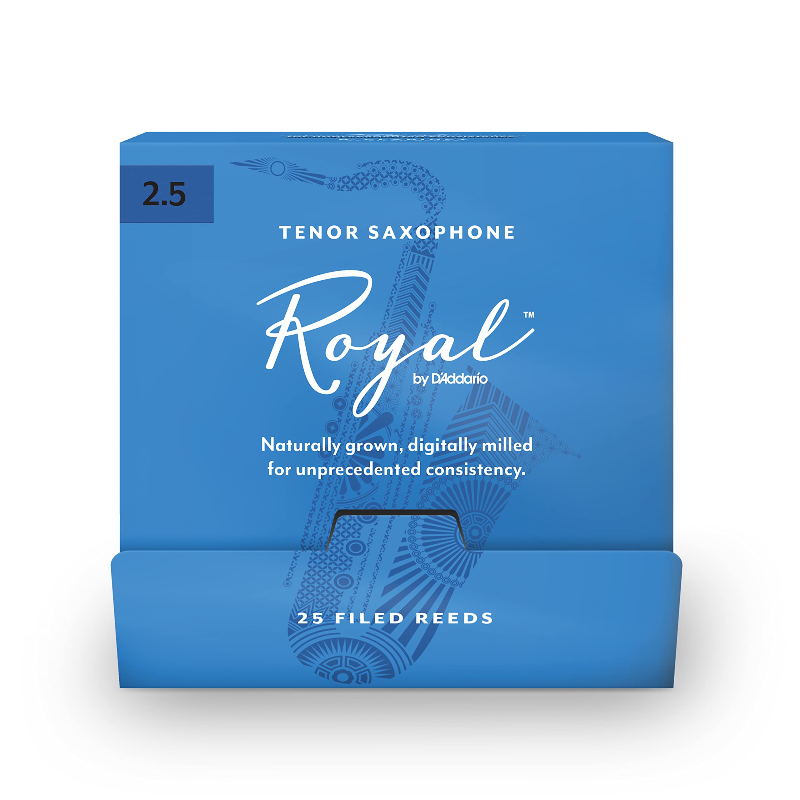 Rico Royal Saxophone Reeds   Tenor Sax Reeds With Strong Spine   Tenor Saxophone Reeds Great For Classical Or Jazz   Strength 25