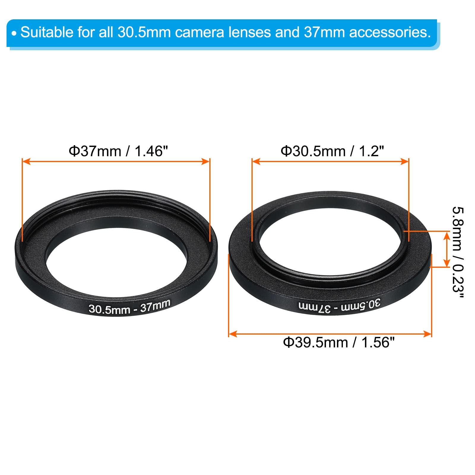 Patikil 30.5Mm 37Mm Metal Step Up Ring, Camera Lens Filter Adapter Ring Aluminum Filter Adapter Ring For Camera Lenses Hood, Bla