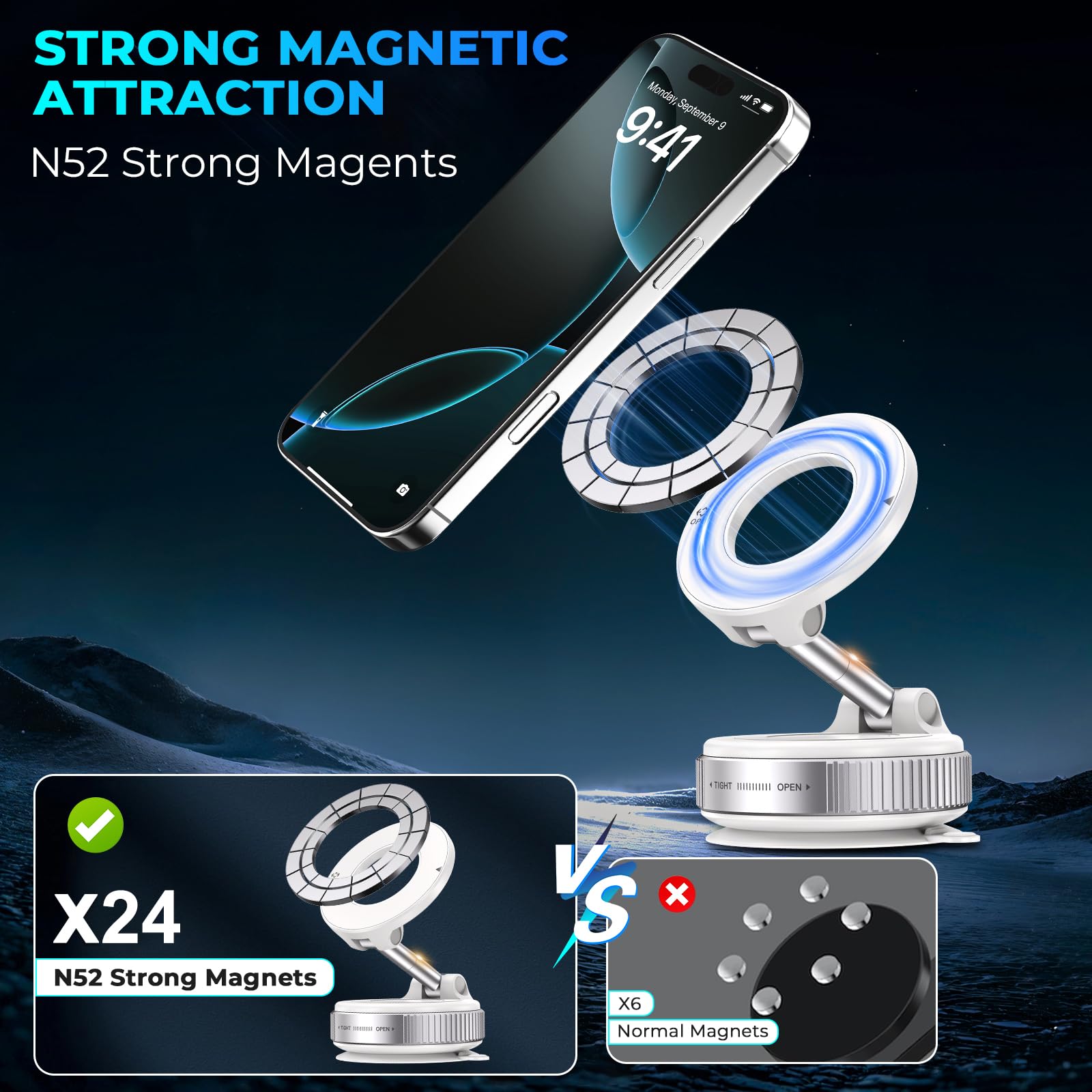 Jfchsk Vacuum Magnetic Phone Holder, Vacuum Magnetic Car Phone Mount, Vacuum Suction Phone Holder For Car/Gym/Kitchen/Mirror/Smo