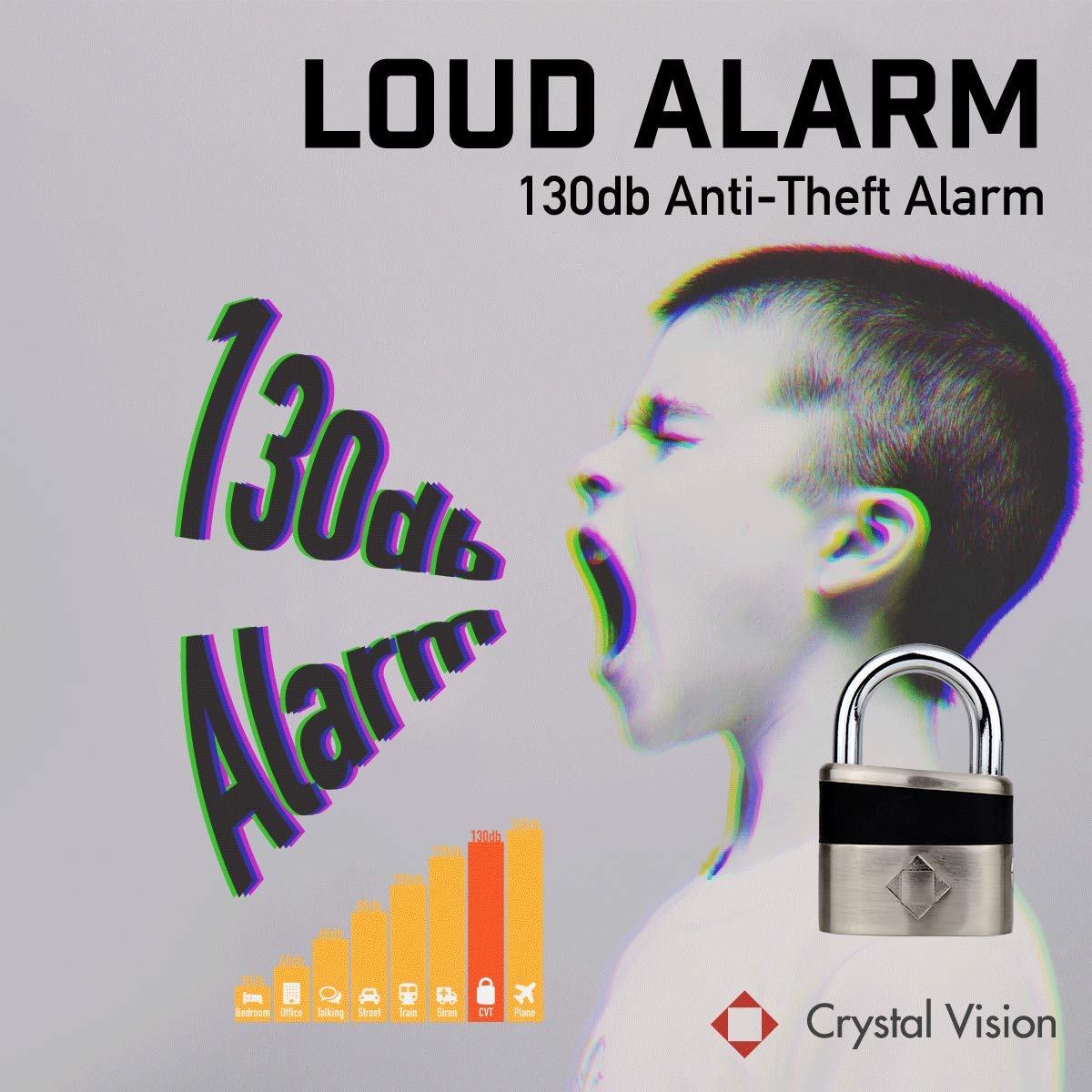 Crystal Vision Anti Theft Loud 130Db Alarm Lock Weather Proof Heavy Duty Multi Purpose (10Mm)