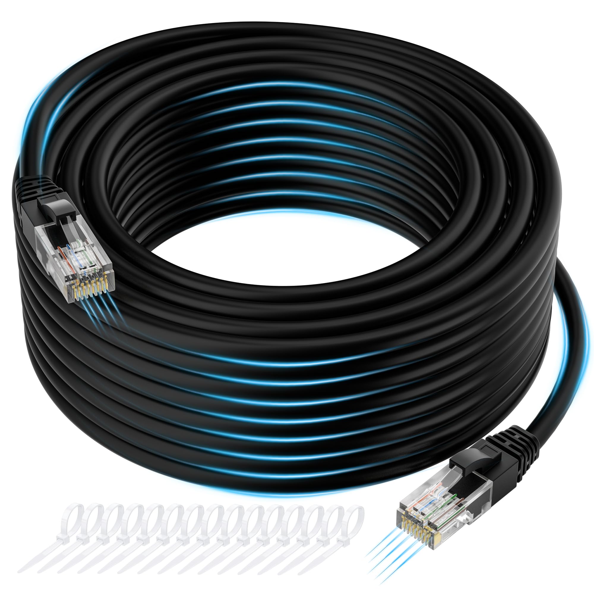 Cat 6 Ethernet Cable 75 Ft, Long High Speed Cat6 Internet Cable, Black Snagless Patch Cord, Flexible, Network, Lan, Poe, Standar