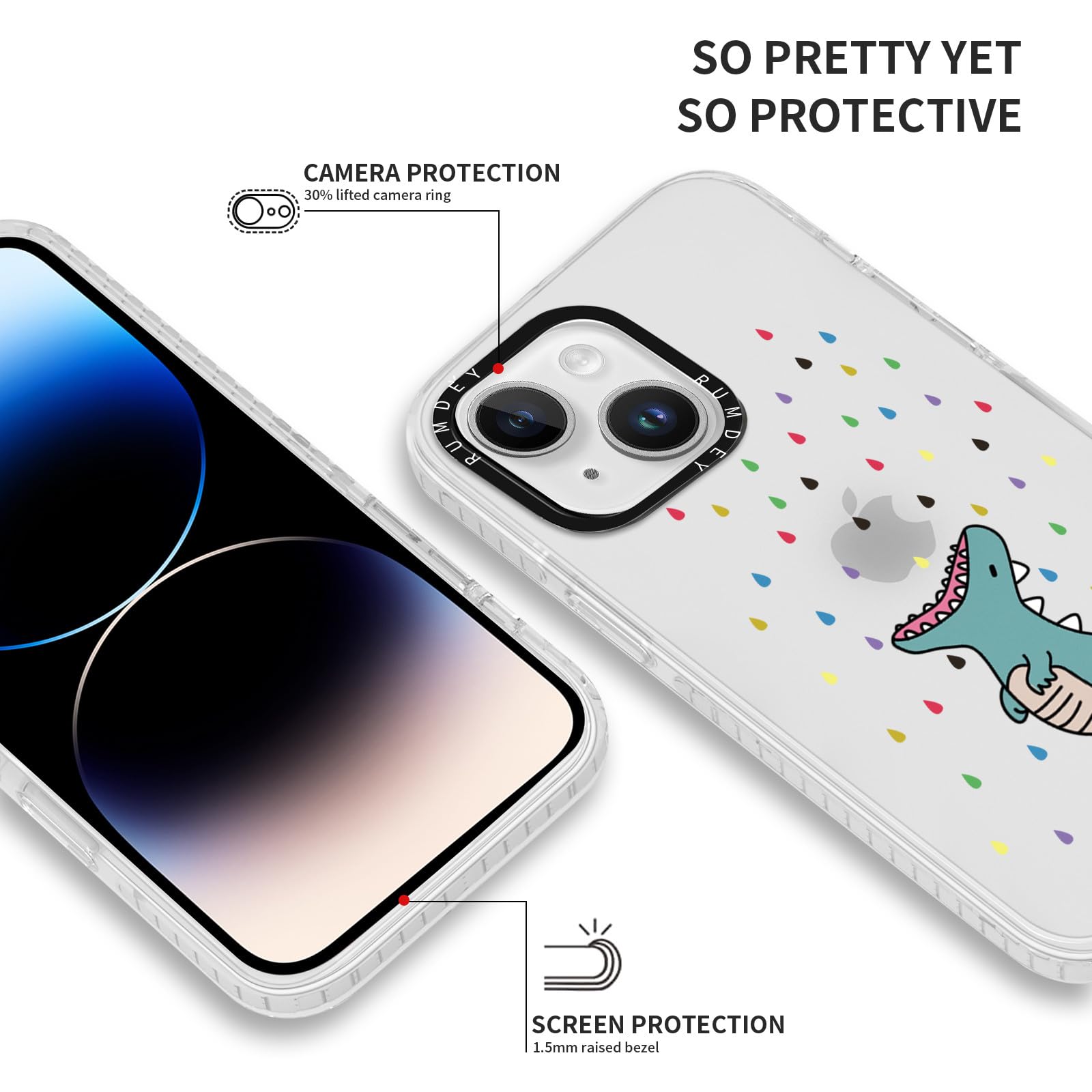 Rumdey 2 Pack Cartoon Animals Pattern For Iphone 14 Plus 6.7'' Phone Case, Cute Dinosaur Design Clear Cases Soft Silicone Slim T