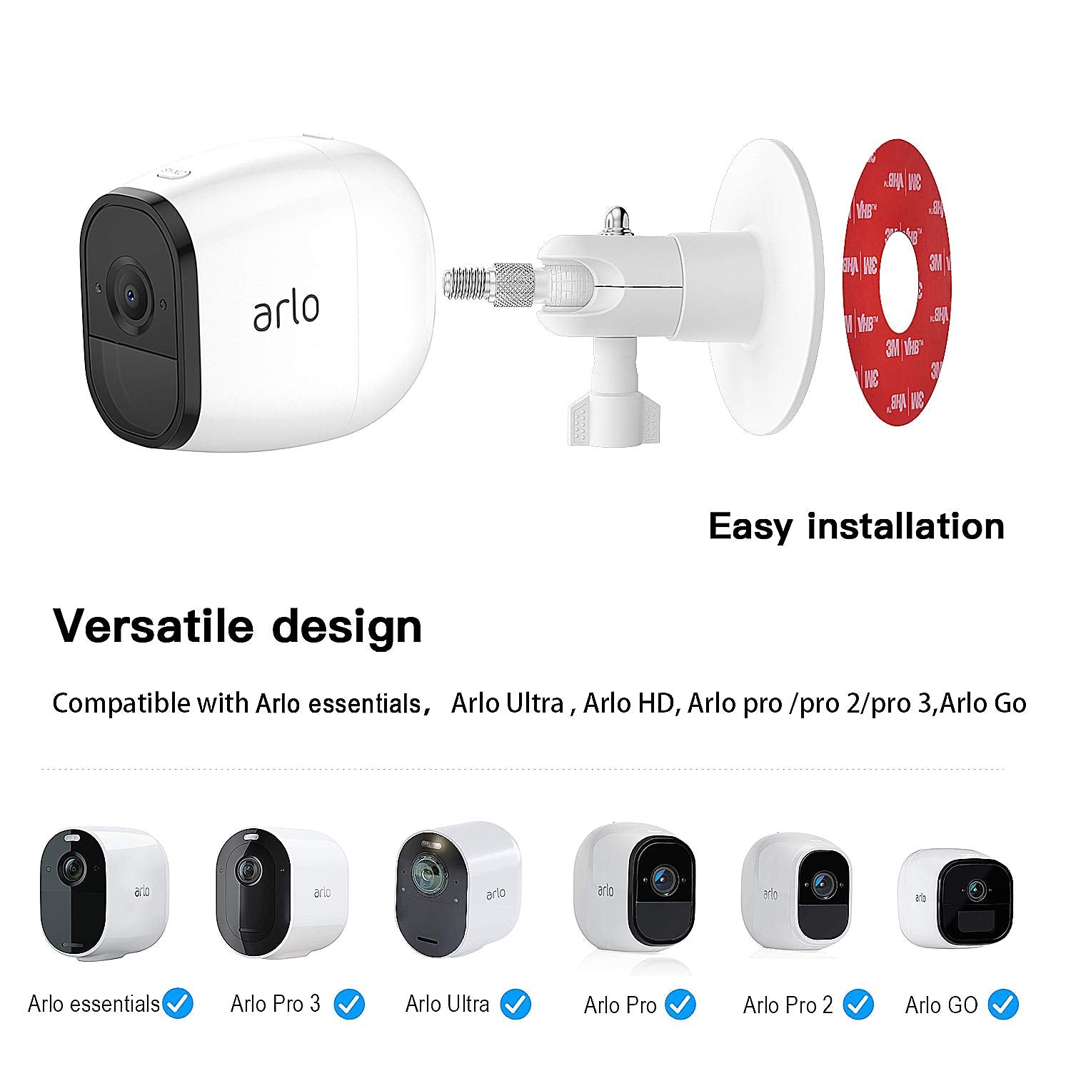 Holaca Screwless Wall Mount Kit For Arlo Pro 4 Arlo Pro 3 Ring Cam Arlo Ultra Wyze Cam Outdoor Camera Eufycam, Easy To Install,