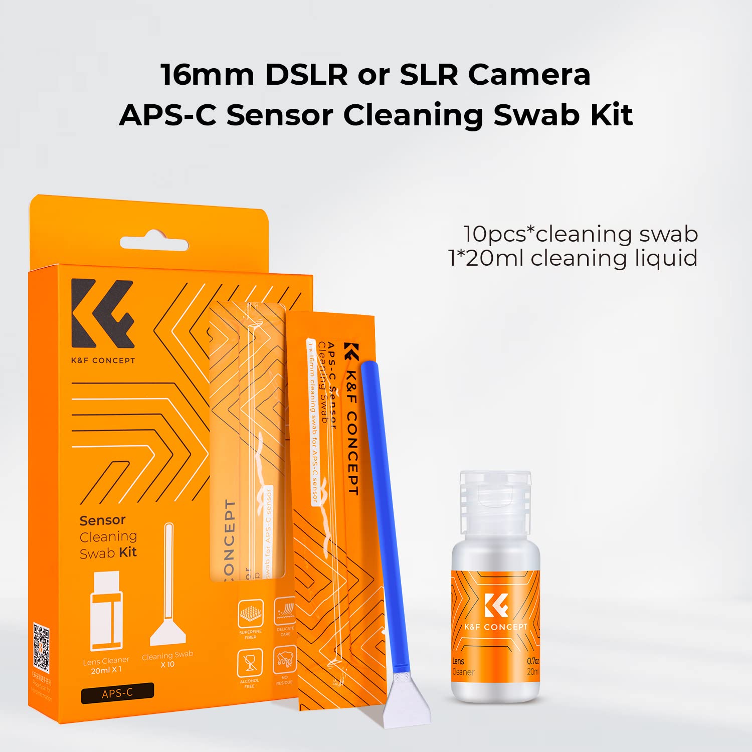 K&F Concept 16Mm Aps C Sensor Cleaning Swab*10 + 20Ml Sensor Cleaner, Dslr Slr Digital Camera Cmos And Ccd Sensor Cleaning Swab