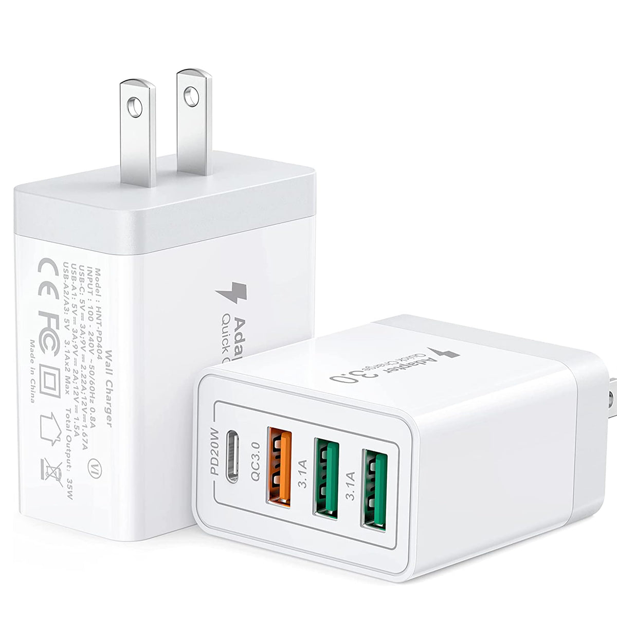 [2 Pack] Usb C Wall Charger, 40W Durable 4Port Qc+Pd 3.0 Power Adapter, Double Fast Plug Charging Block For Iphone 16/16 Pro/16 Pro Max/16 Plus/15/14/13/12, Xs/Xr/X, Watch Series 8/7 Cube(White)