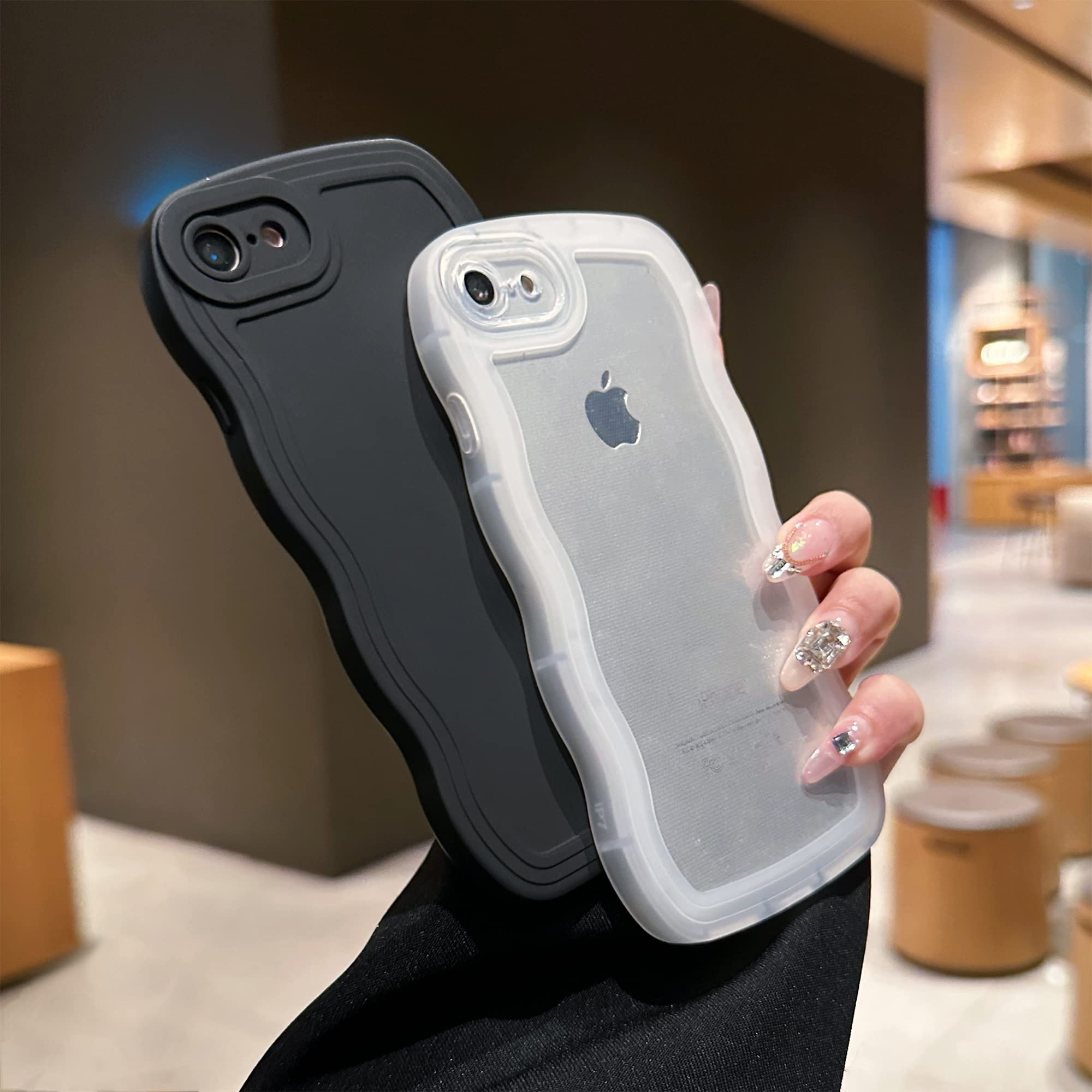 Skylmw Compatible With Iphone Se/7/8 Case 4.7'', Cute Kawaii Curly Wave Frame Shape Soft Silicone Shockproof Protective Phone Co