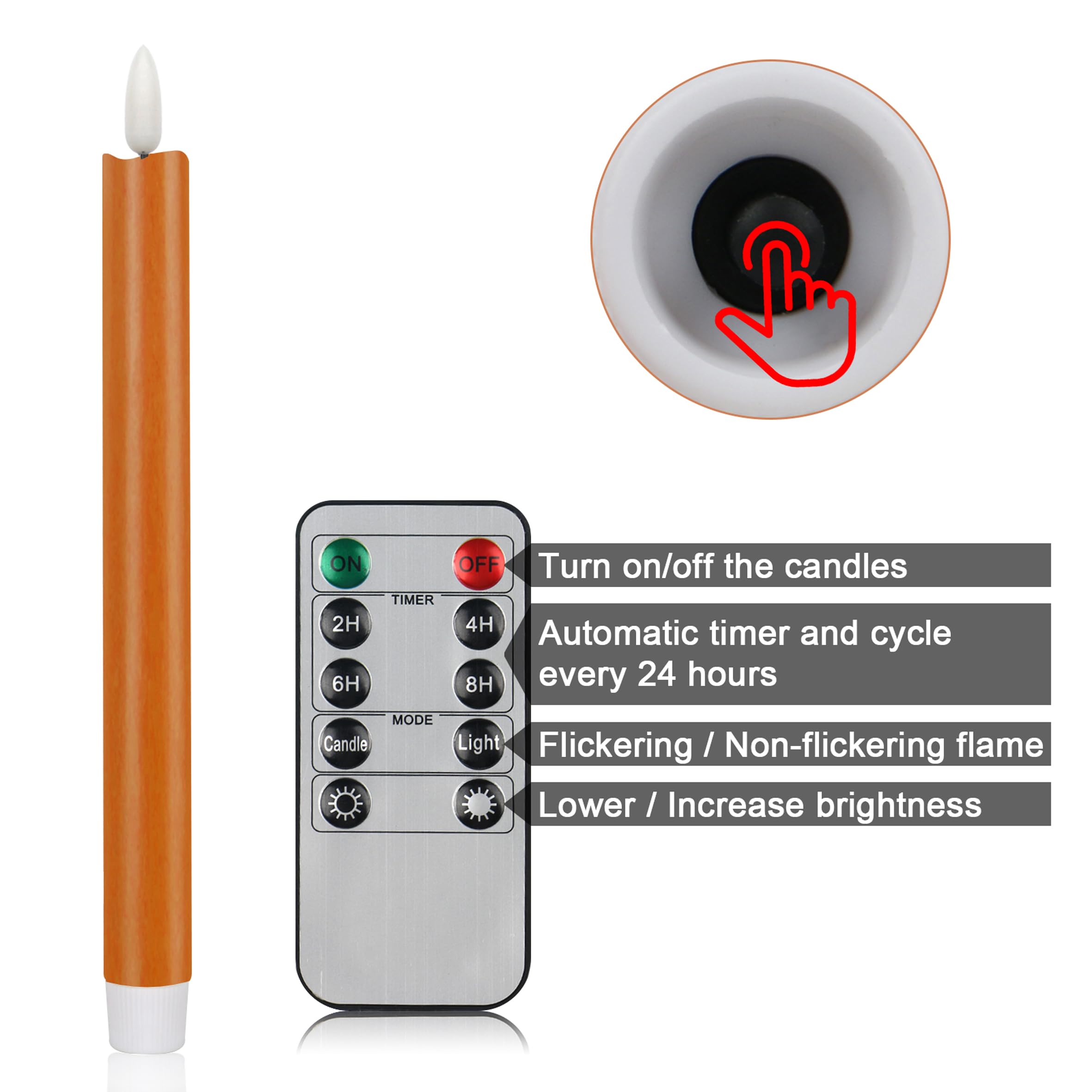 Cvhomedeco. Real Wax Flameless Taper Candles With 10 Key Remote, Battery Operated Led Flickering 3D Wick Light Window Candles Ho