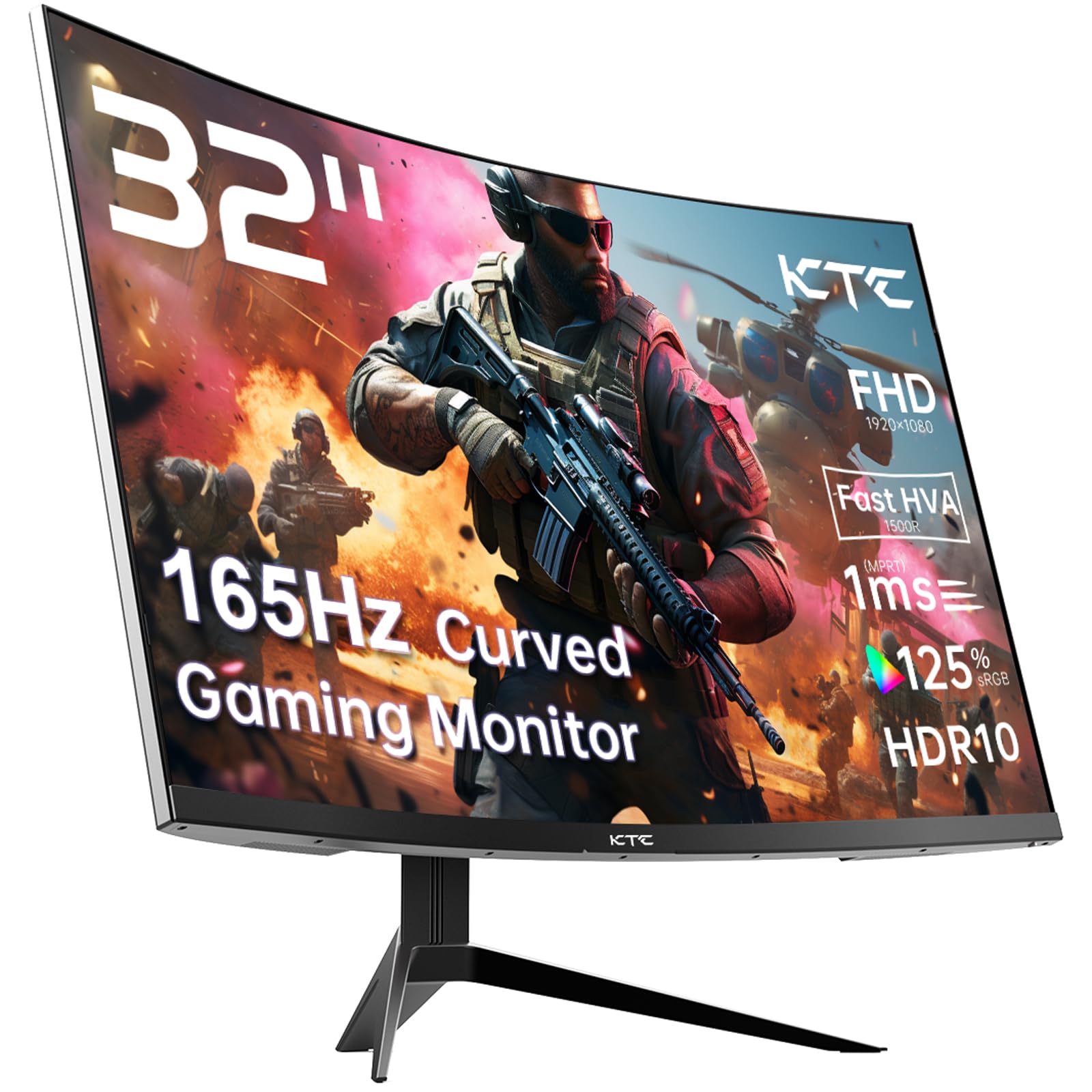 Ktc 32 Inch Fhd 1080P Curved Gaming Monitor   Va 1500R Curved Monitor, 165Hz 1Ms Mprt, Freesync & G Sync, 122% Srgb, Dp/Hdmi, Ve