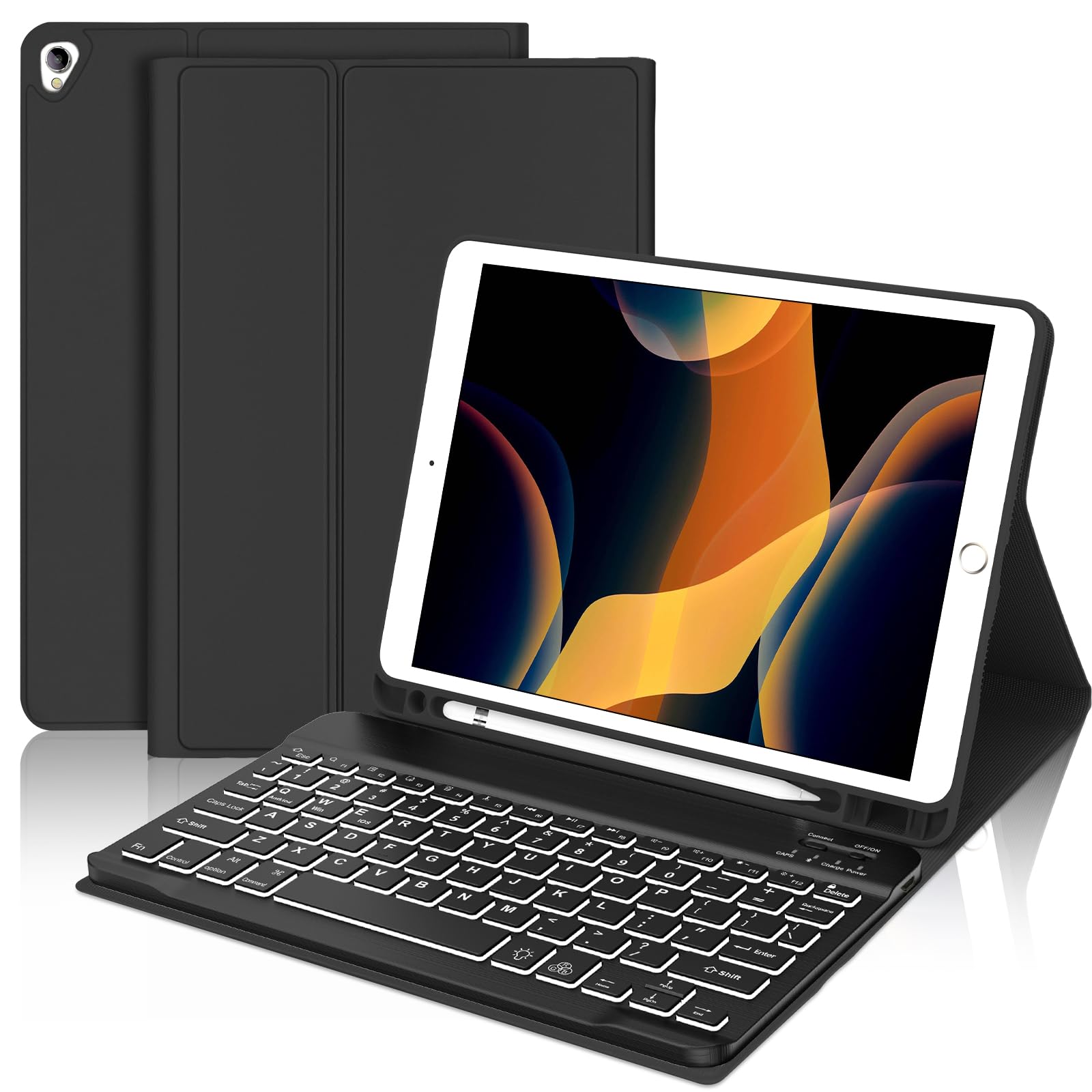 Backlit Keyboard Case for iPad 9th/8th/7th Gen 10.2 inch, iPad Air 3rd Gen, iPad Pro 10.5 inch - Built-in Pencil Holder, Magneti
