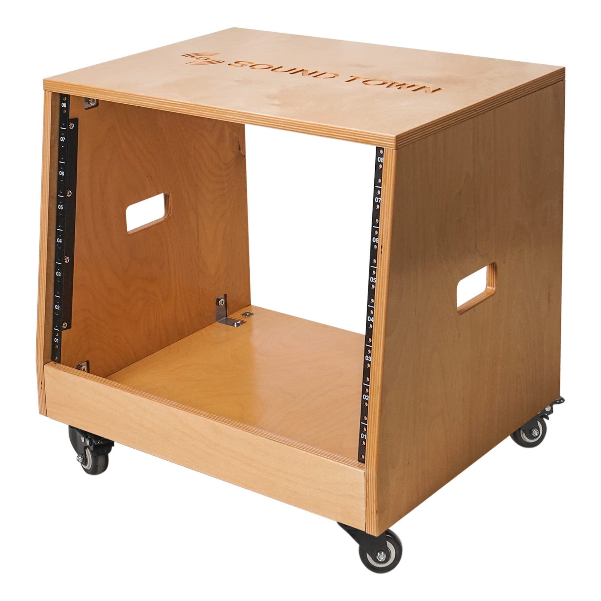 Sound Town Diy Solid Baltic Birch Plywood Slanted 8U Studio Rack, Golden Oak (Sdrk-8T)