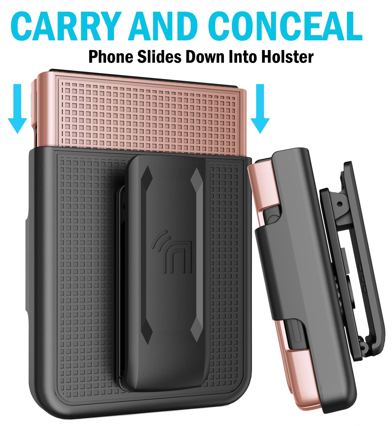 Case With Clip For Galaxy Z Flip 4 5G, Nakedcellphone [Grid Texture] Slim Hard Shell Cover And [Rotating/Ratchet] Belt Hip Holst