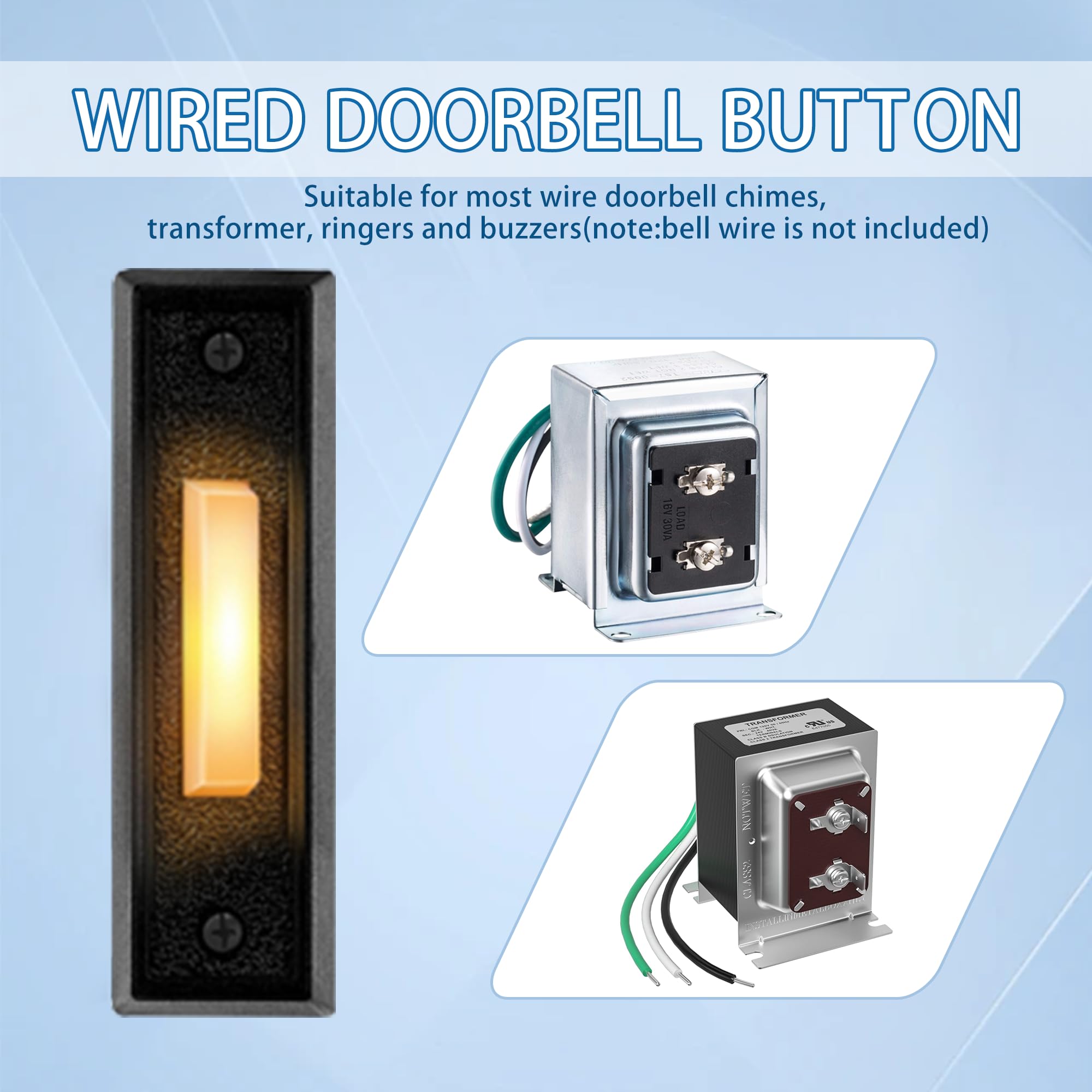 2 Pcs Lighted Doorbell Button, Led Wall Mounted Door Bell Button Wired, Suitable For Home Door/Garage Door Opener Button (Black,