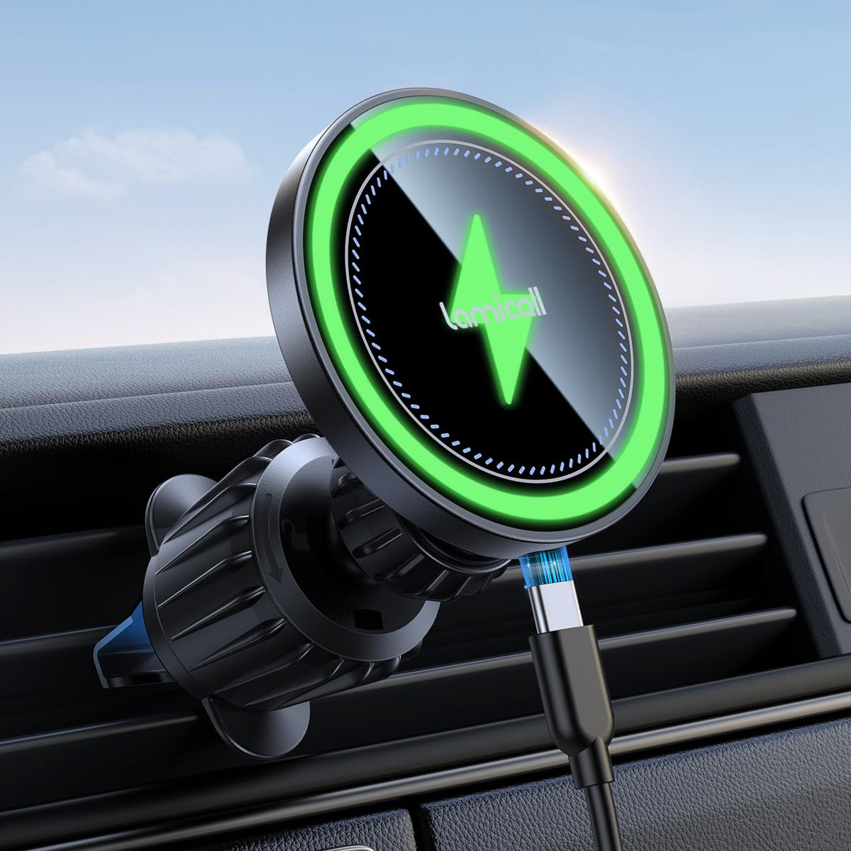 Lamicall For Magsafe Car Mount Charger - [2025 Ultra Magnet] 15W Wireless Car Phone Holder Charger - Handsfree Magnetic Phone Ho