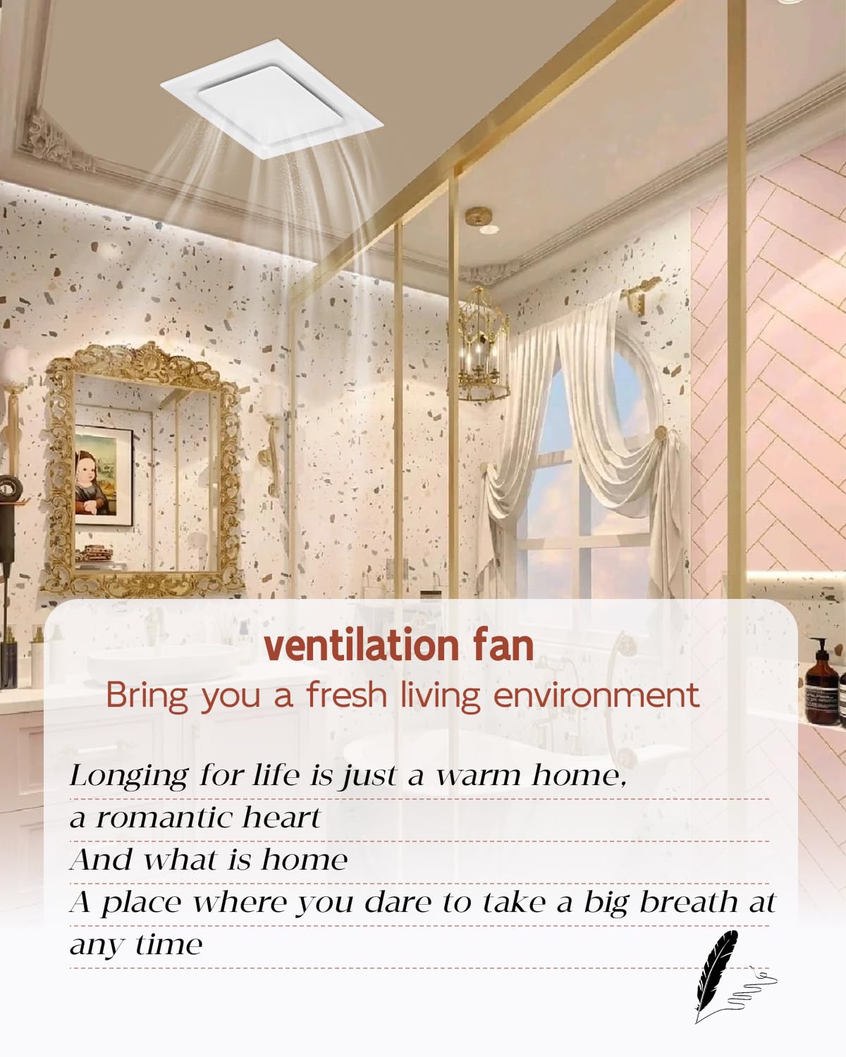 Bathroom Ventilation Fan, 12Inch, Bathroom Exhaust Fan, 140Cfm, Quiet Bathroom Exhaust Fan, 1.0 Sone, For Hotel, Living Room, 4'