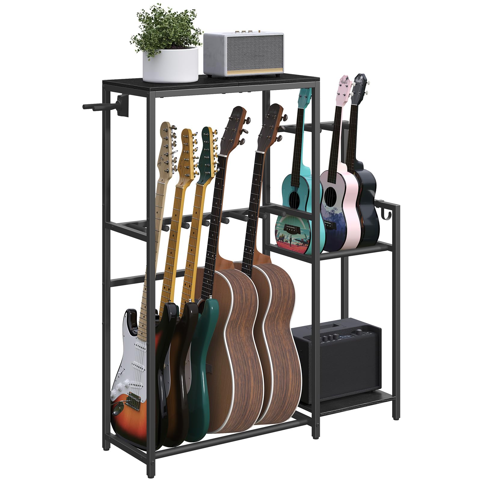 MAHANCRIS Guitar Stand, Multi-Guitar Rack, for Acoustic, Electric Guitar, Bass, Ukulele, Banjo, for 7 Guitars, Guitar AMP Stand,