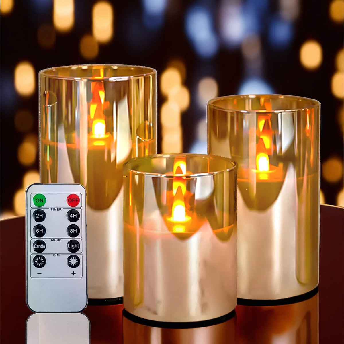 Niceme Radiance Evanescing Flameless Candles With Remote, 3 Pack Glass Battery Operated Candles With Timer, Real Wax Glass Led C