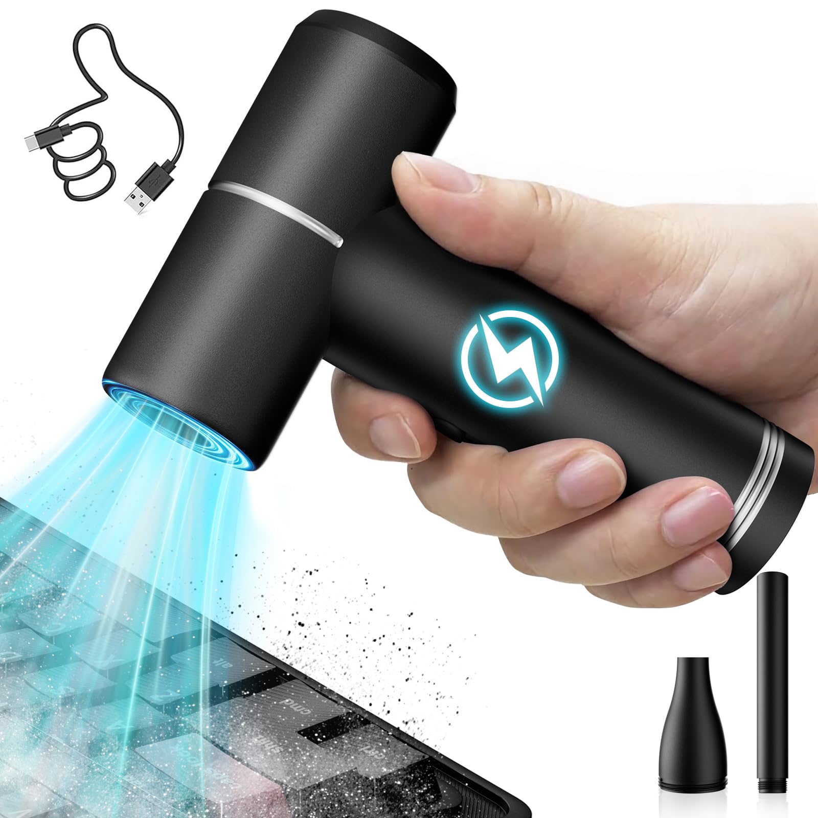 Hagoogi Electric Air Duster, Portable Compressed Air Duster 4 Speeds Rechargeable Air Blower For Cleaning Keyboards Computers Ou