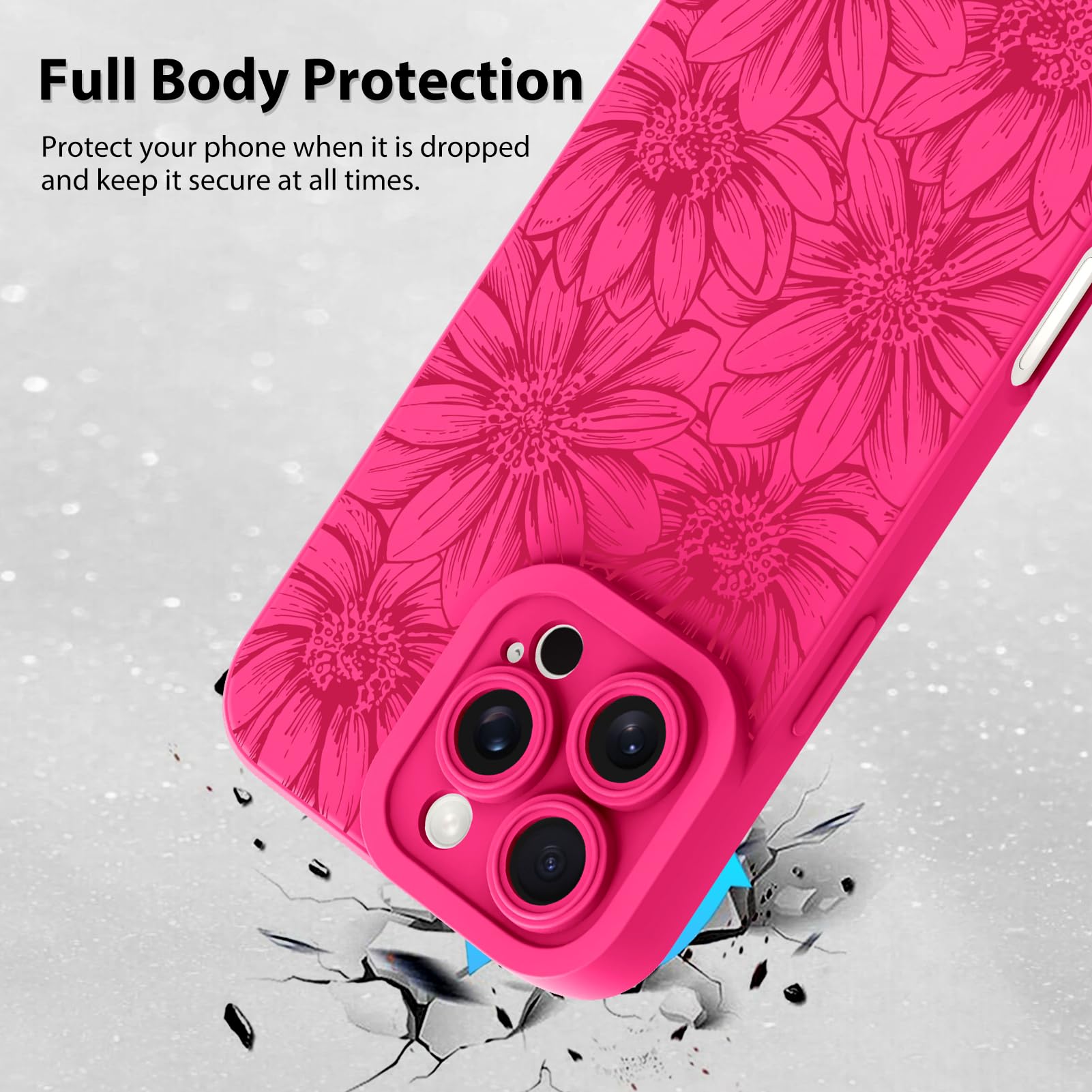 Mzelq For Iphone 16 Pro Case Case, Silicone Floral Flowers Sunflowers Cute Pattern, Camera Protection Soft Slim Phone Case For G