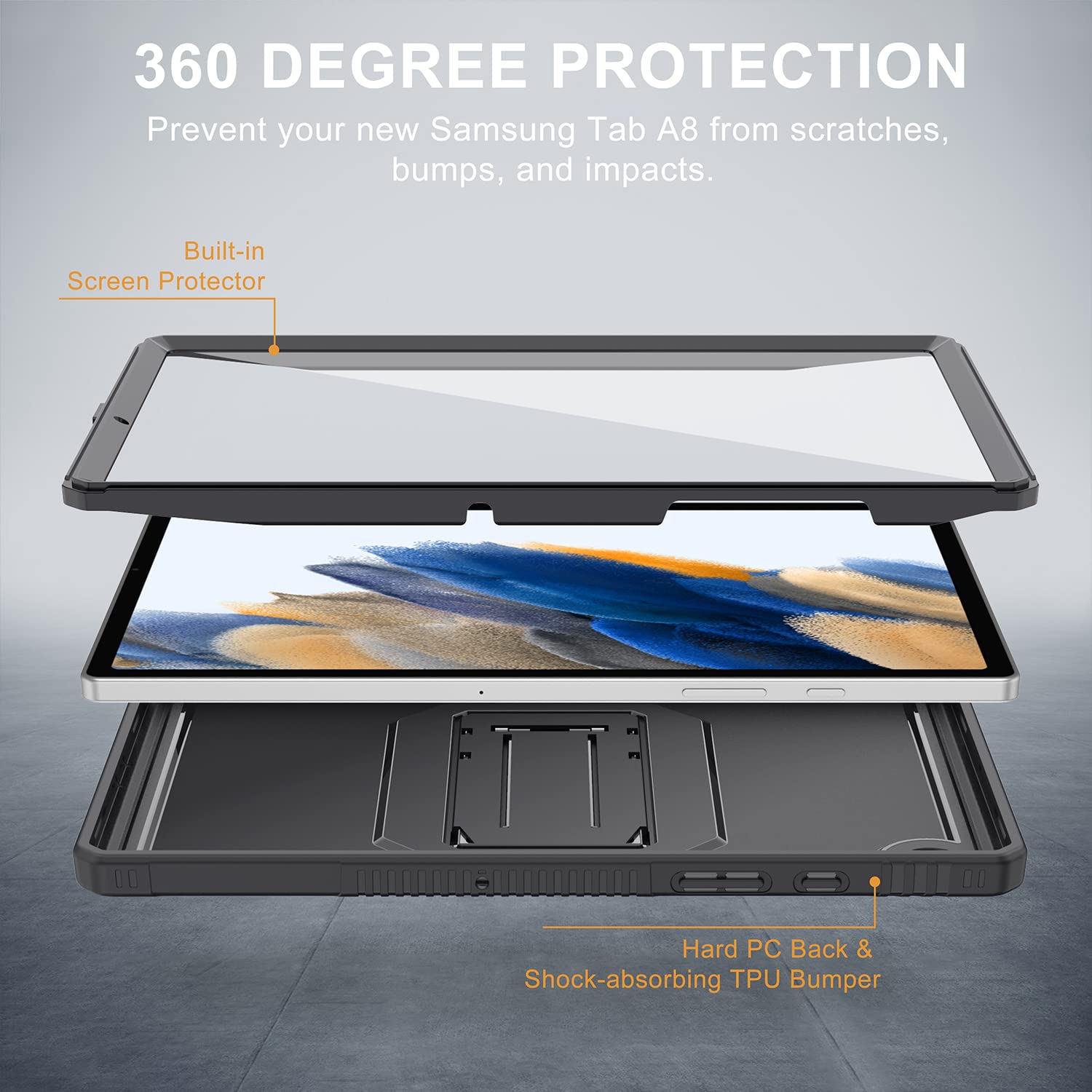 Soke Galaxy Tab A8 Case 10.5 Inch (Sm X200/X205/X207), With Built In Screen Protector, Rugged Full Body Protective Case For 2022