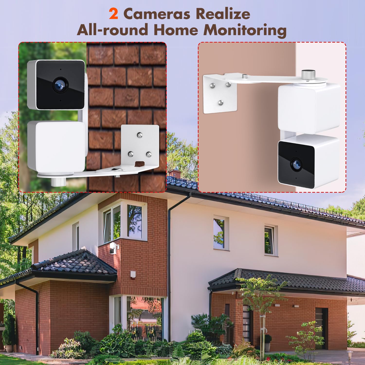 2Pack Metal Corner Wall Mount Bracket For Wyze Cam Pan V3/V2, Wyze Cam V4/V3/V2, Max Cover Both Sides Of The House 300 Degrees R