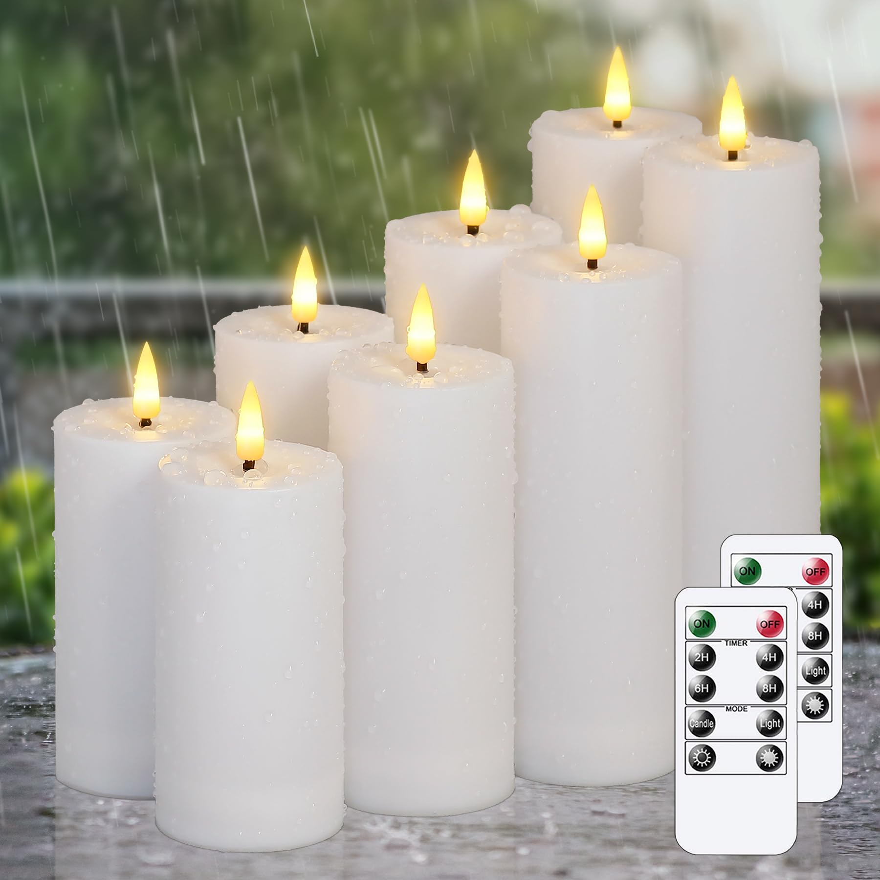 Zevanor Flameless Waterproof 2.2 x4 4 5 5 6 6 7 7 Pillar Candles with Remote Control and Timer, LED Battery Operated Plastic Whi