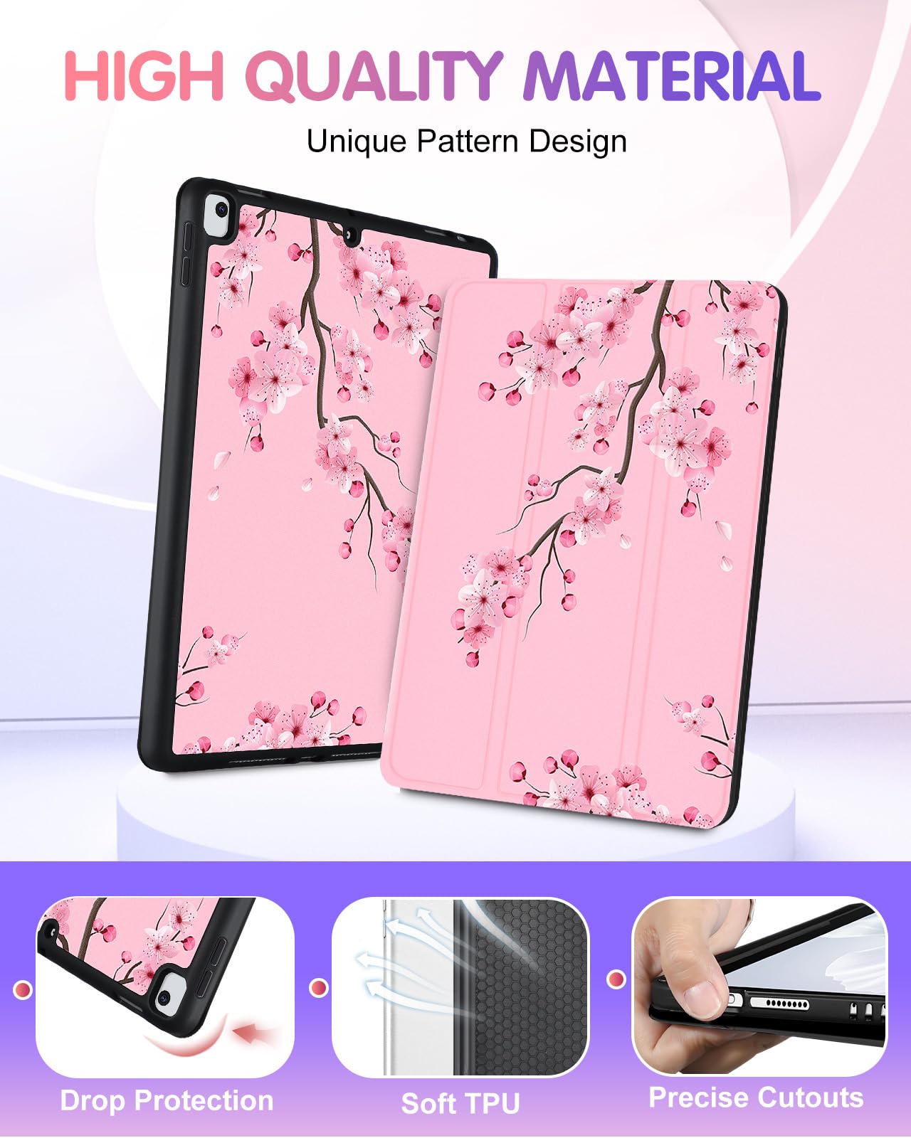 Uppuppy For Ipad 9Th/8Th/7Th Generation Case 10.2 Inch Girls Cute Women Folio Smart Cover Pencil Holder Flowers Aesthetic Design