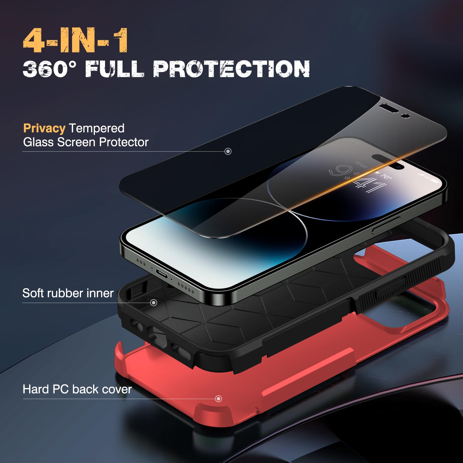 Diaclara Designed For Iphone 14 Pro Max Case, [With Privacy Screen Protector] [Anti Spy] [Military Grade Drop Protection] Heavy